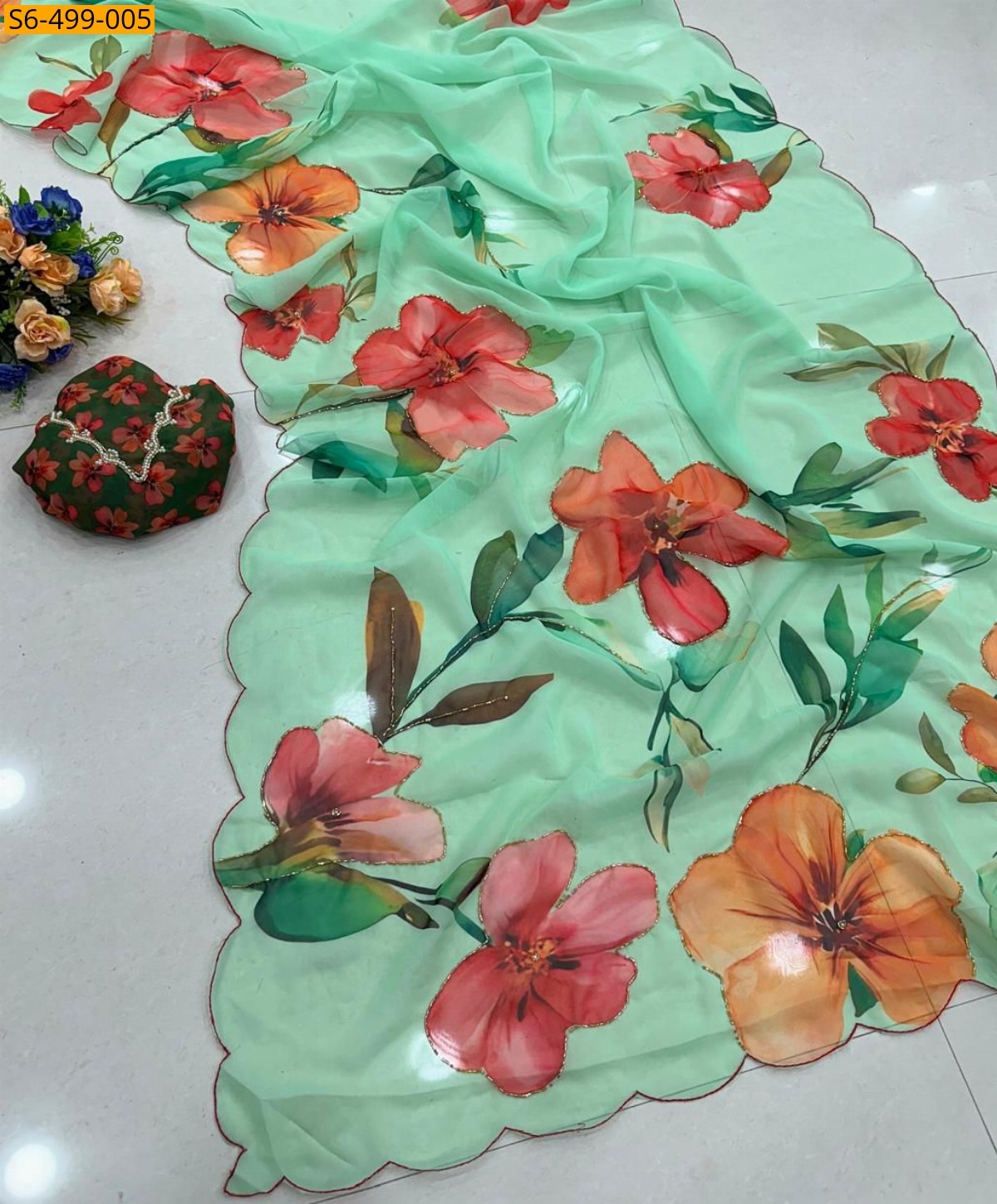 Green Fancy Soft  smooth Chiffon Saree