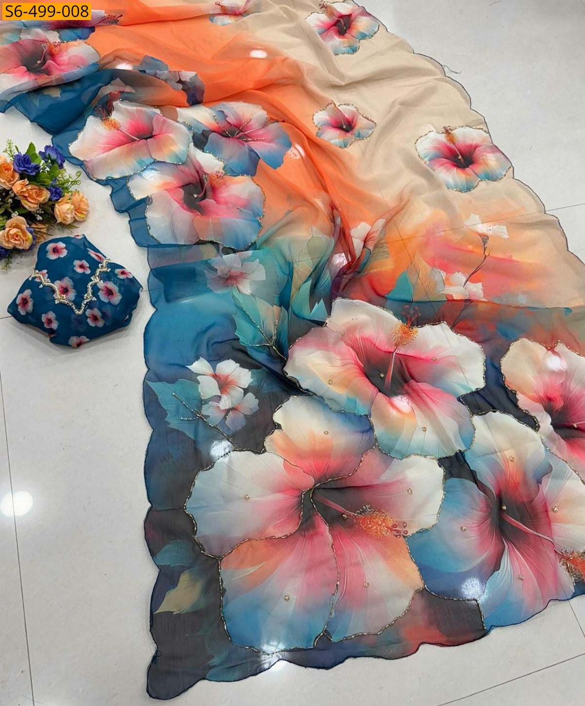 Orange Fancy Soft  smooth Chiffon Saree