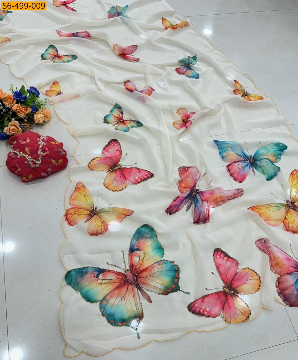 White Fancy Soft  smooth Chiffon Saree