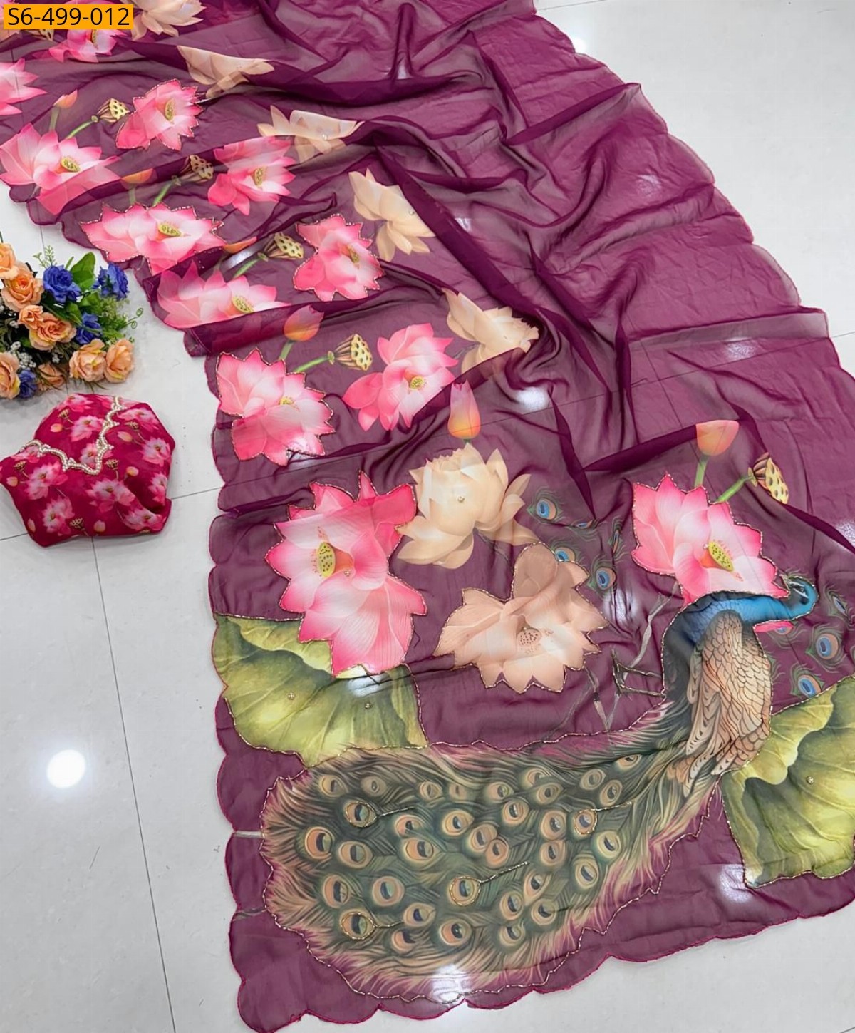 Purple Fancy Soft  smooth Chiffon Saree