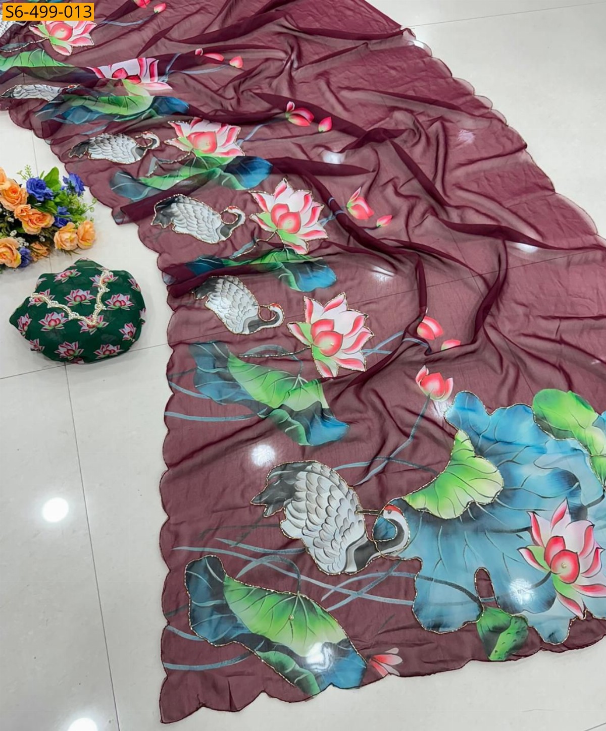 Maroon Fancy Soft  smooth Chiffon Saree