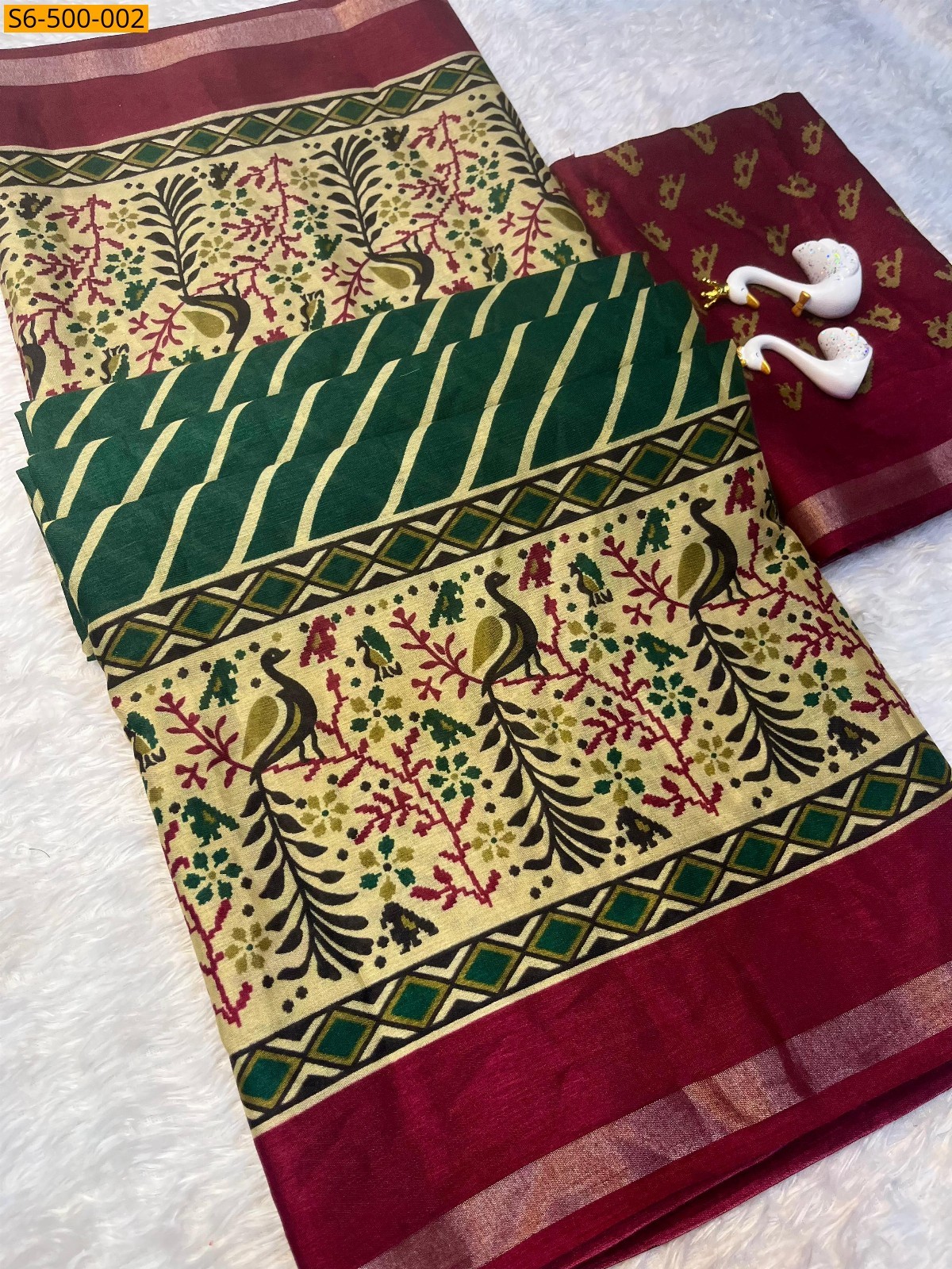 Green Fancy mulmul printed saree