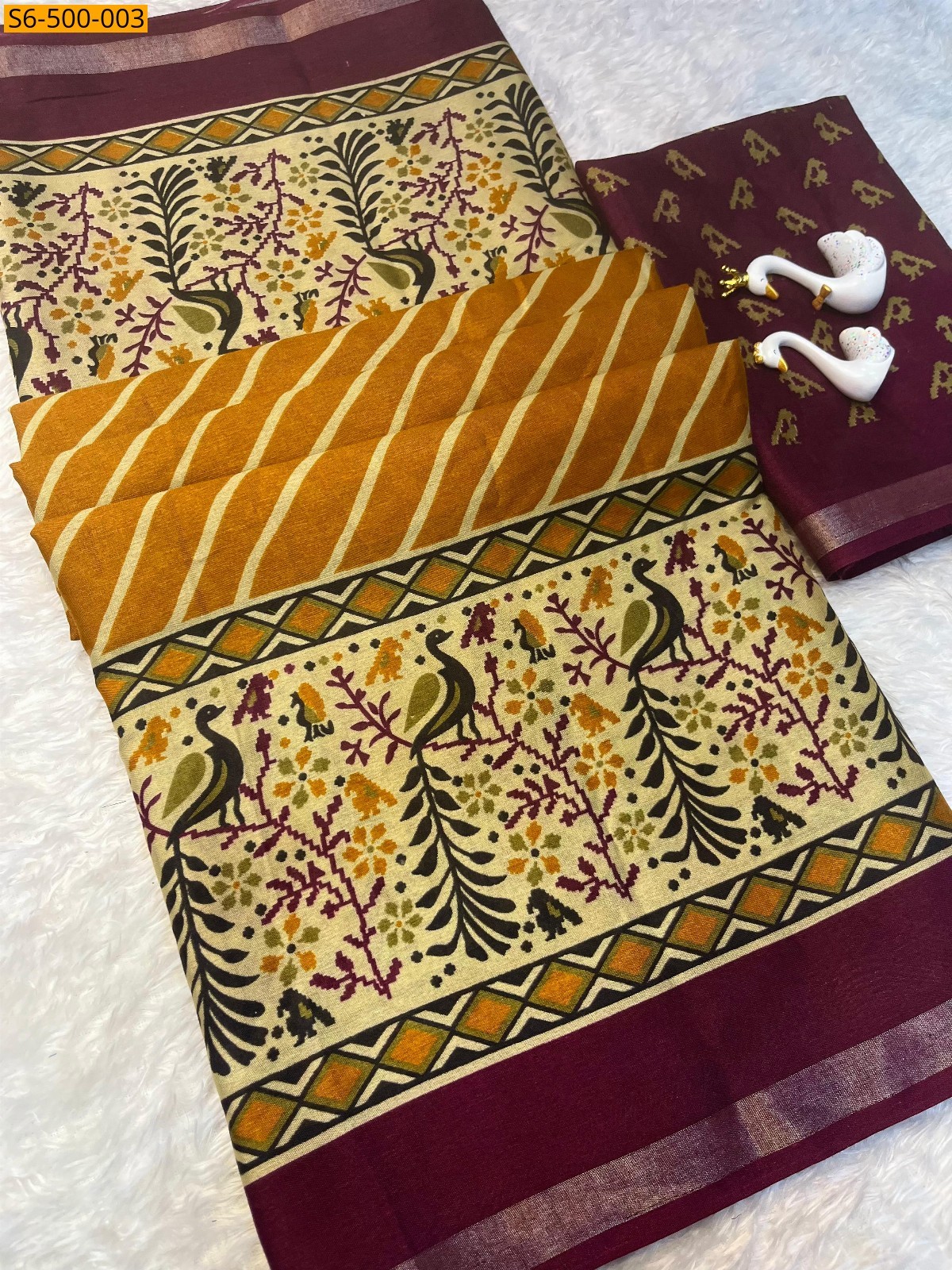 Yellow Fancy mulmul printed saree