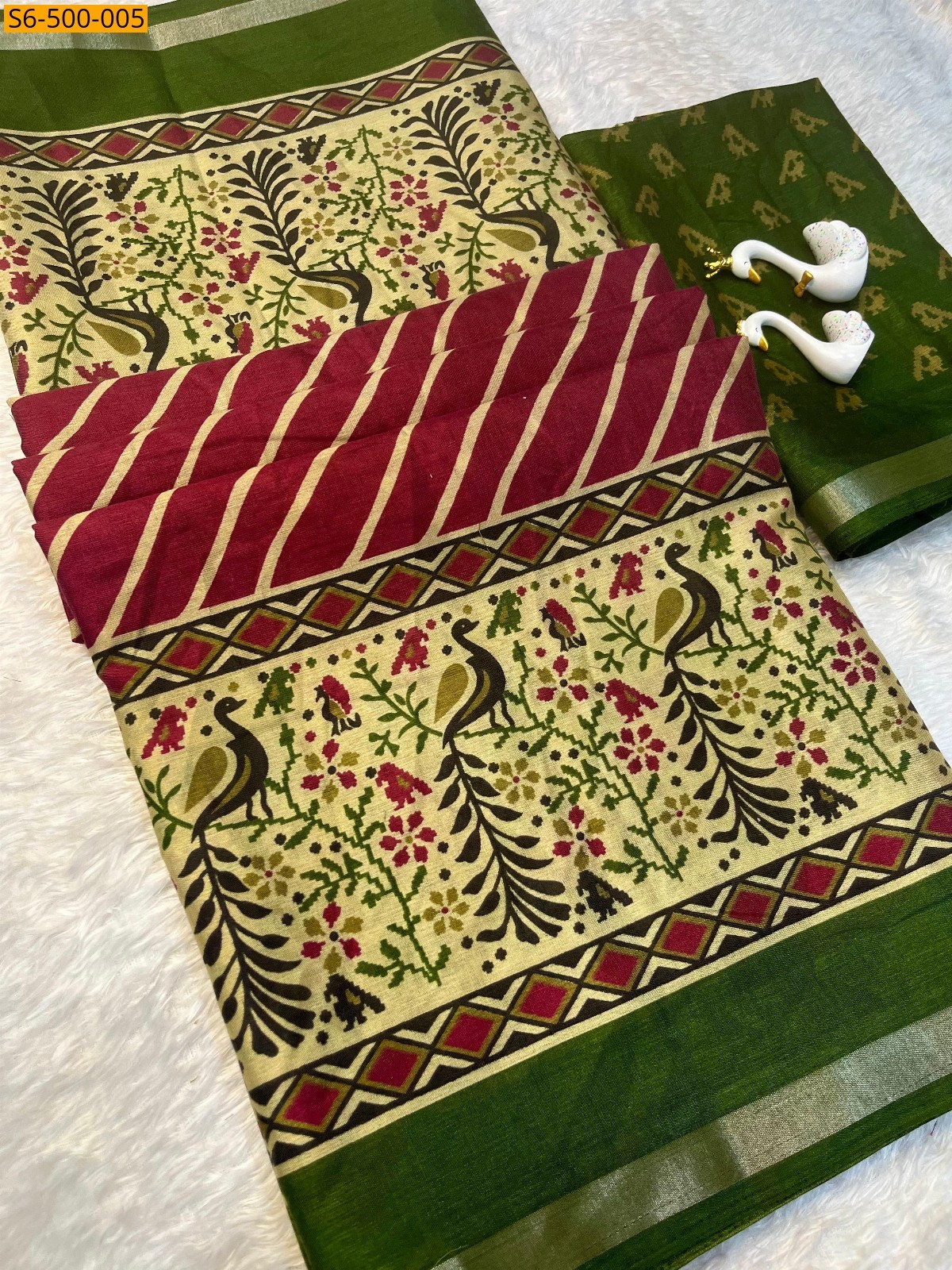 Maroon Fancy mulmul printed saree