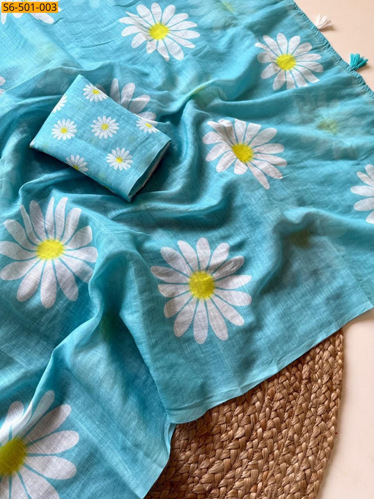 Blue Fancy Soft Linen saree