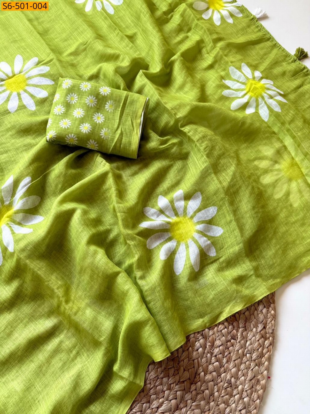 Green Fancy Soft Linen saree