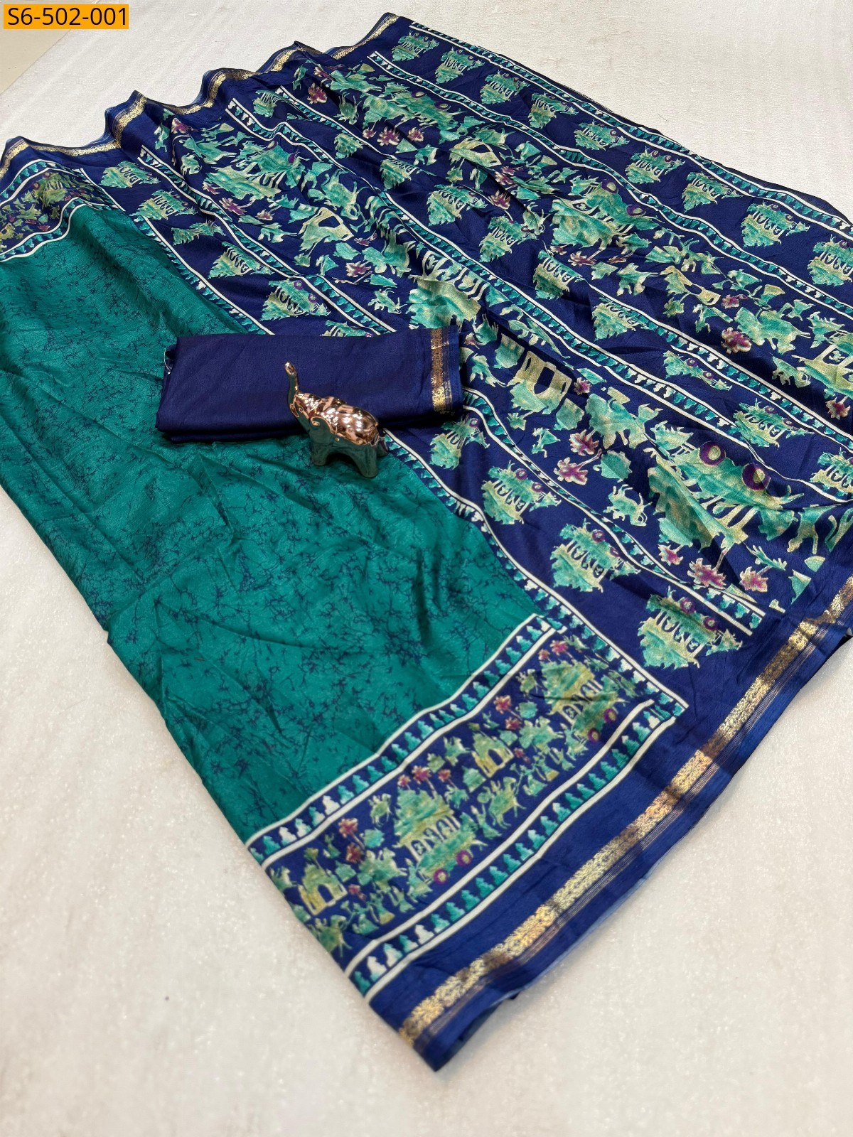 Peacock Green Fancy Dola Silk saree