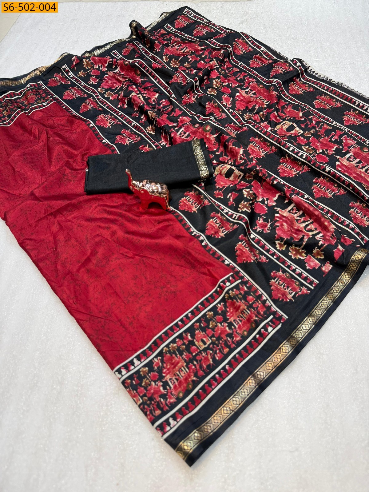 Red Fancy Dola Silk saree