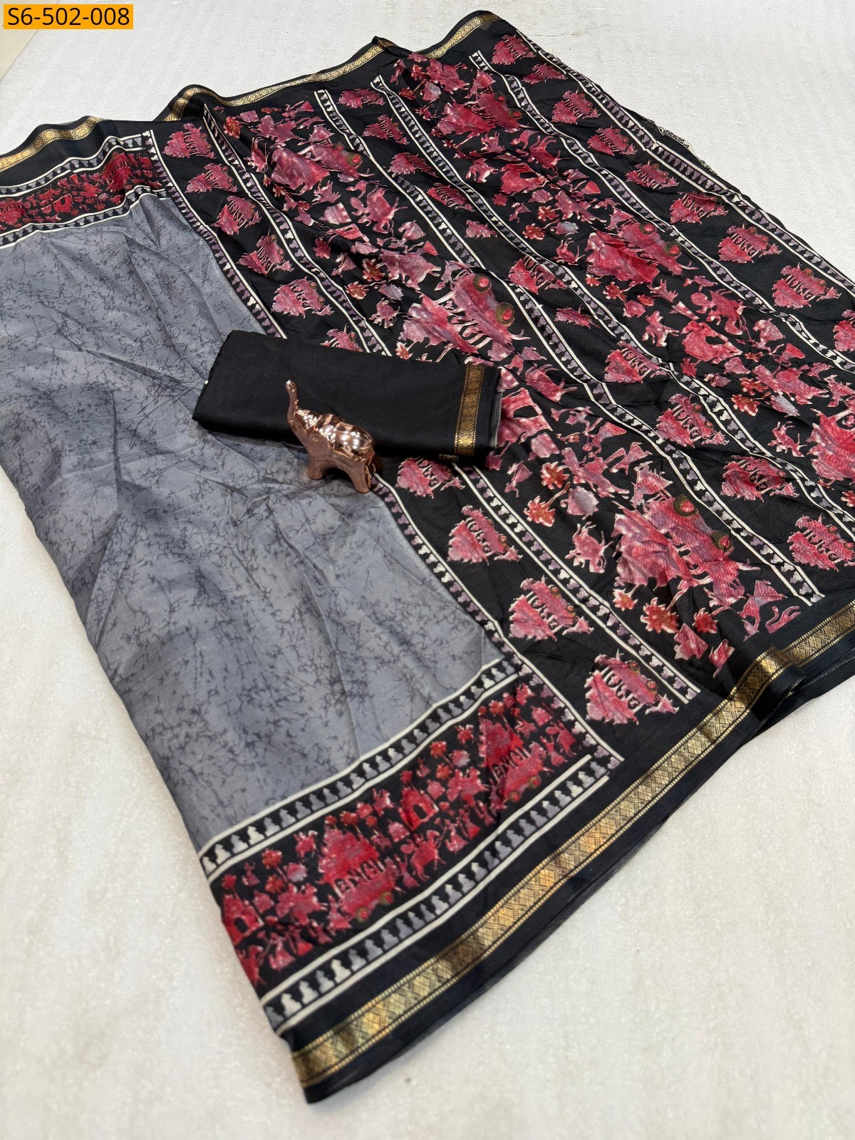 Gray Fancy Dola Silk saree