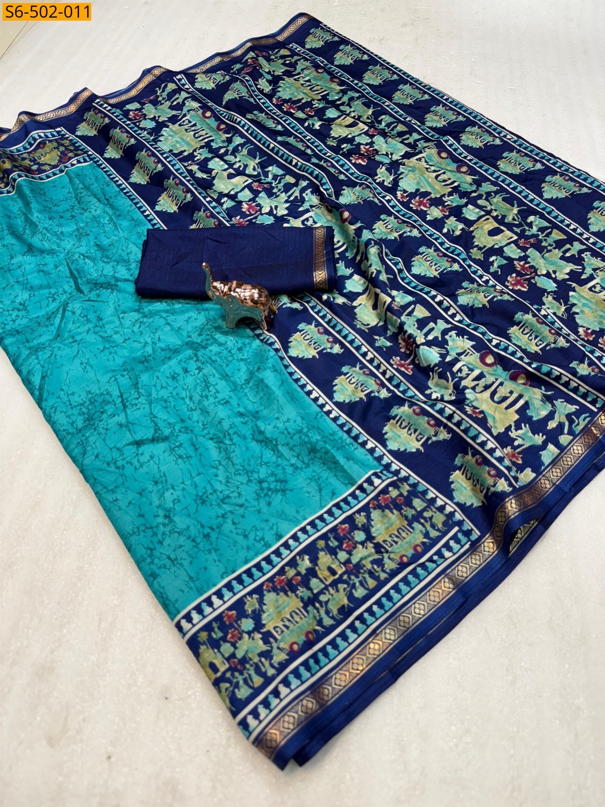 Sky Blue Fancy Dola Silk saree