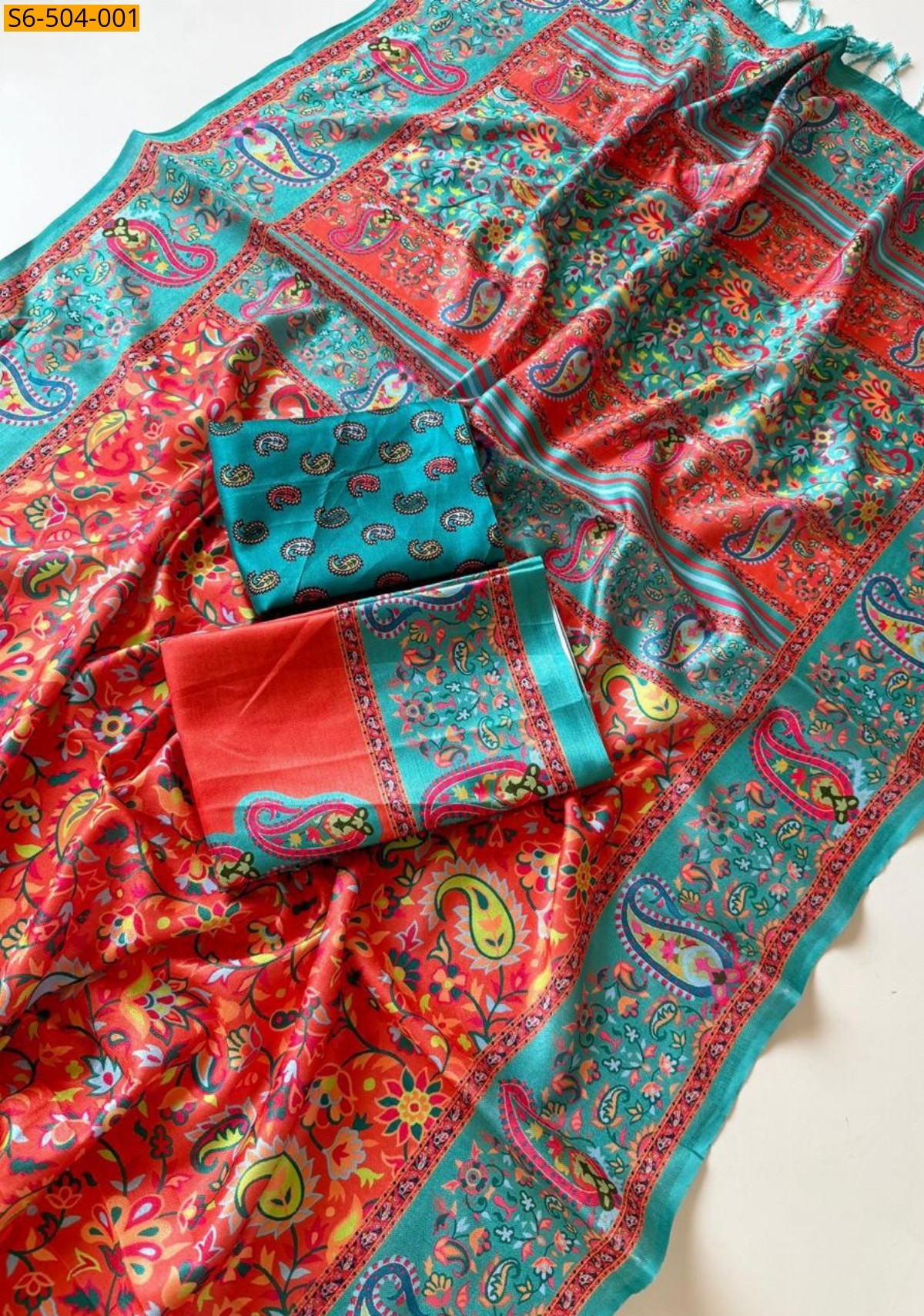 Red Fancy Soft Pashmina Silk saree