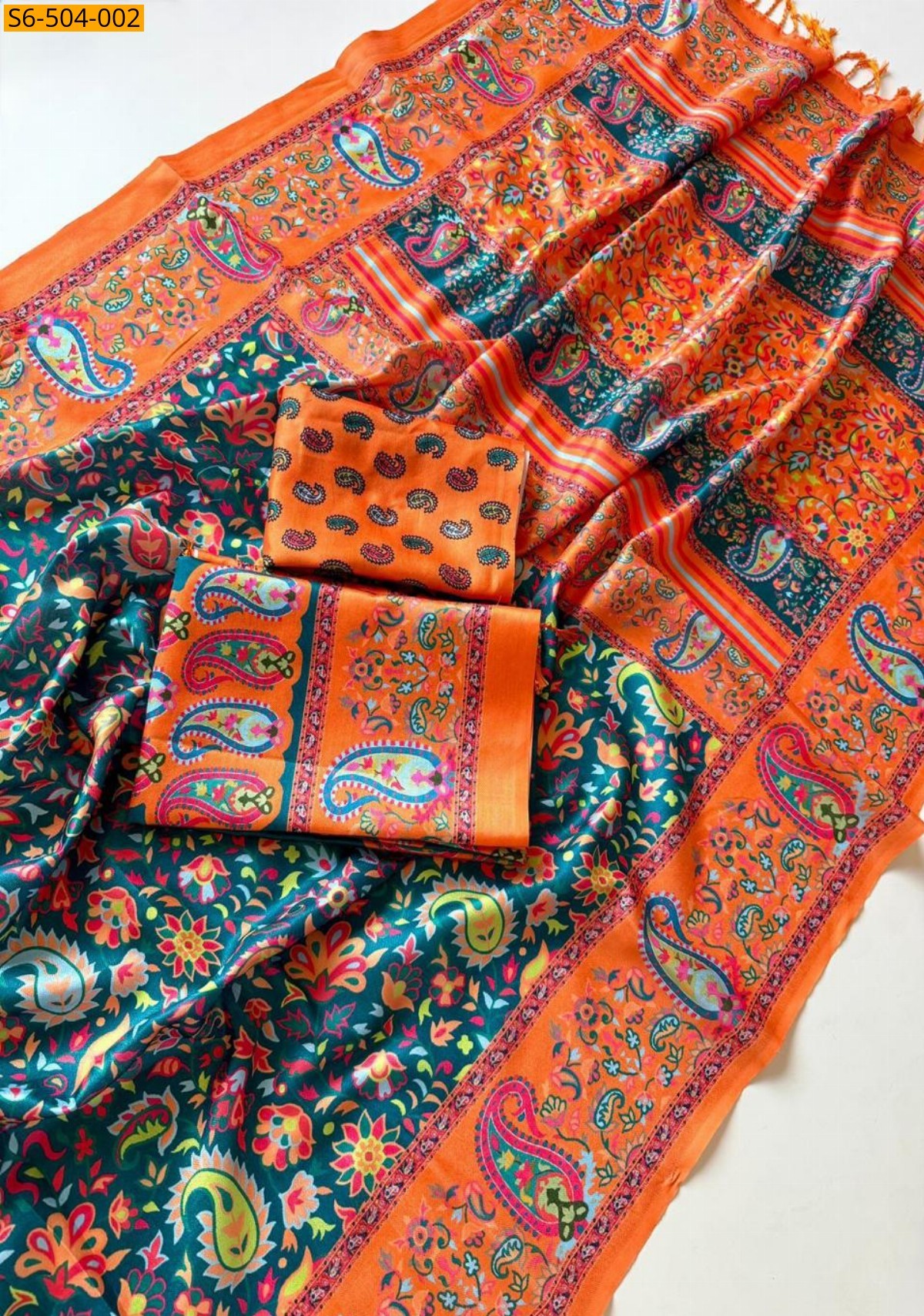 Peacock Blue Fancy Soft Pashmina Silk saree