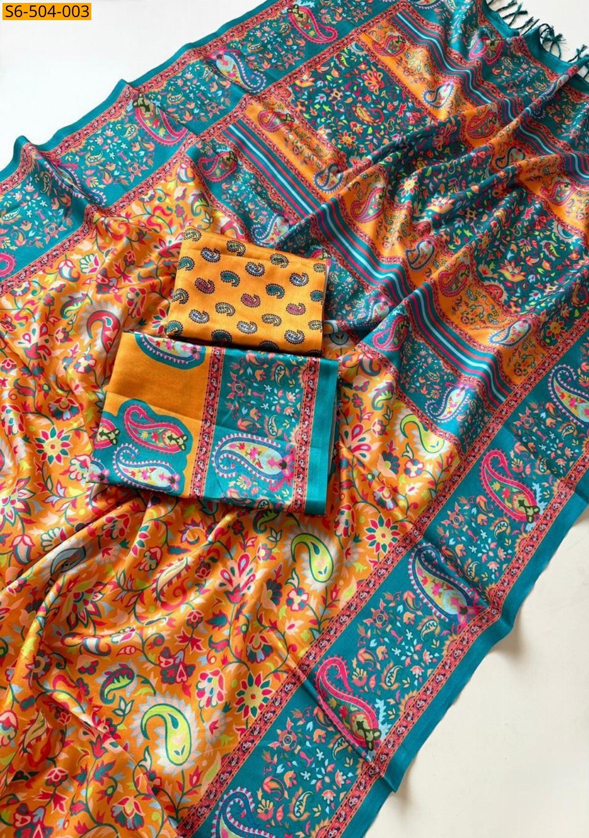 Orange Fancy Soft Pashmina Silk saree