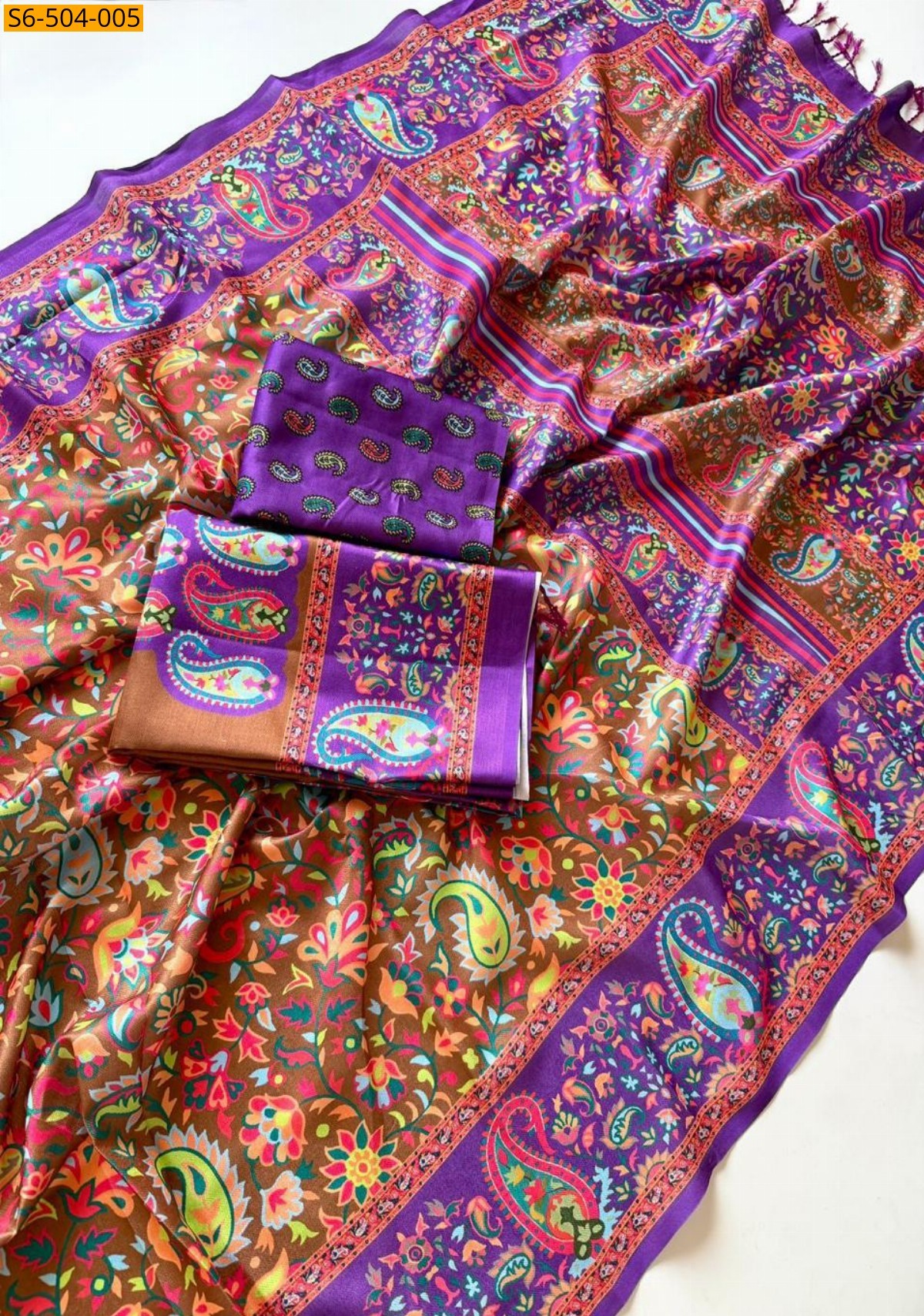 Brown Fancy Soft Pashmina Silk saree