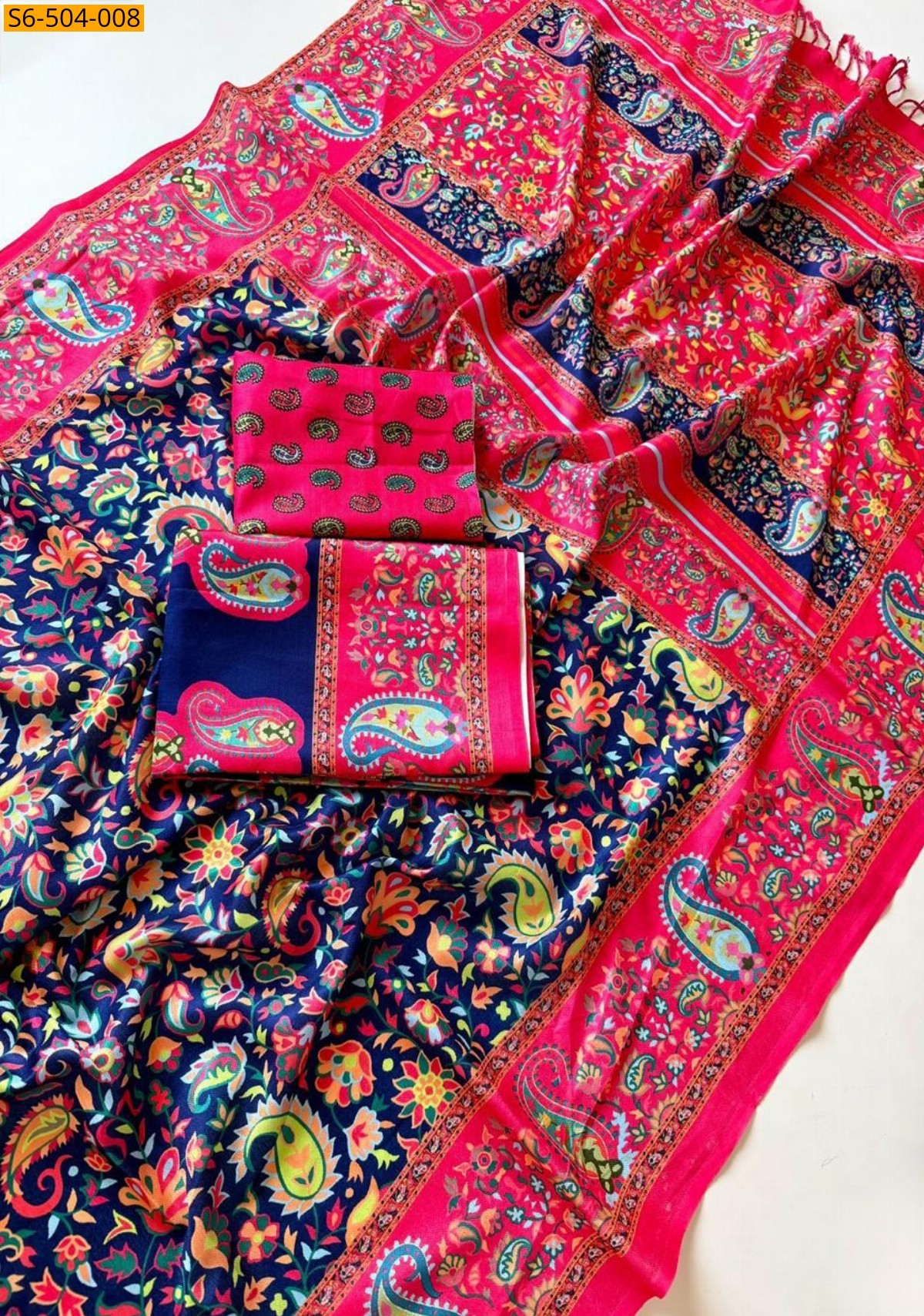 Navy Blue Fancy Soft Pashmina Silk saree