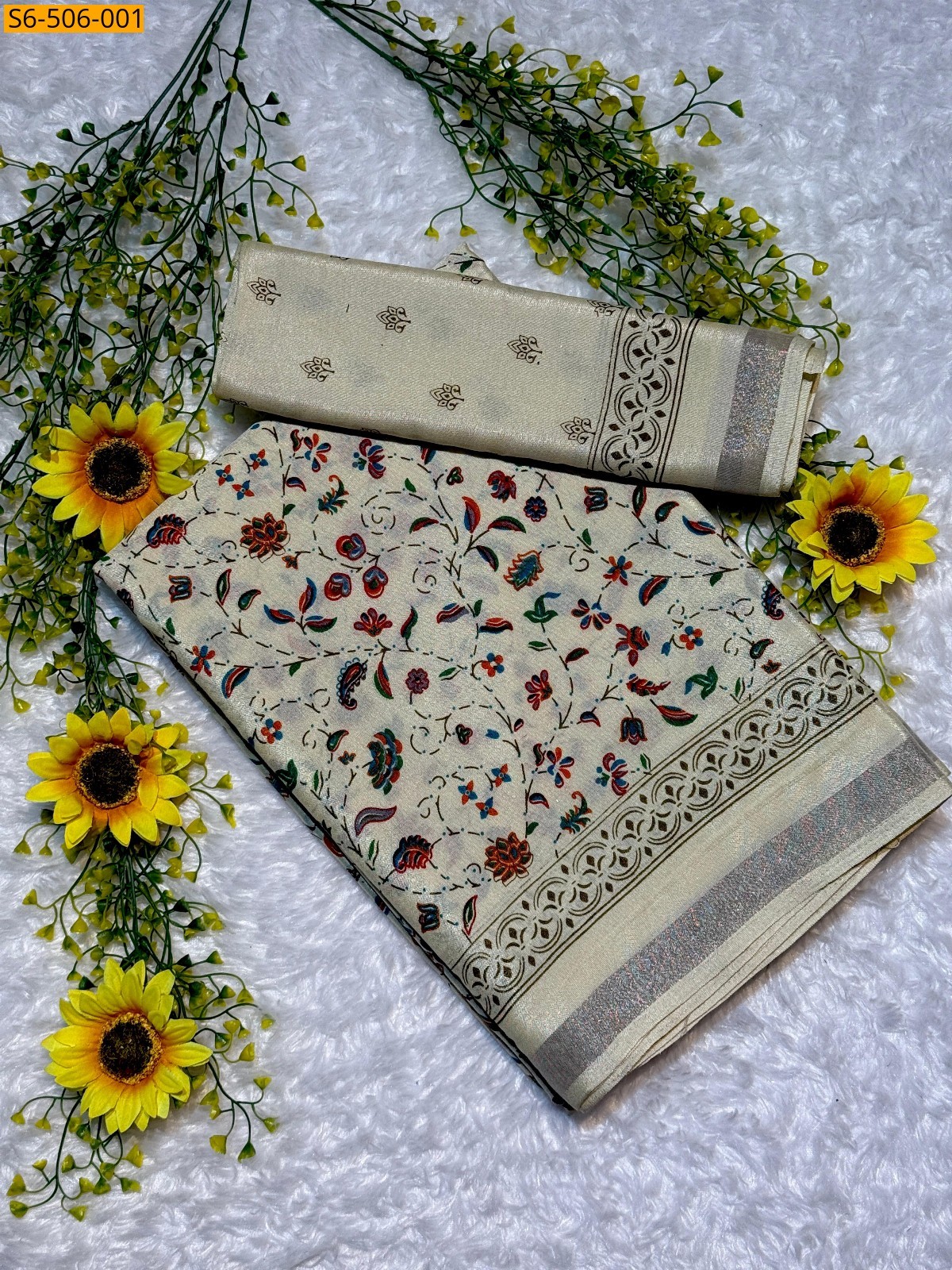 Half white Fancy Soft mul mul cotton silk sarees