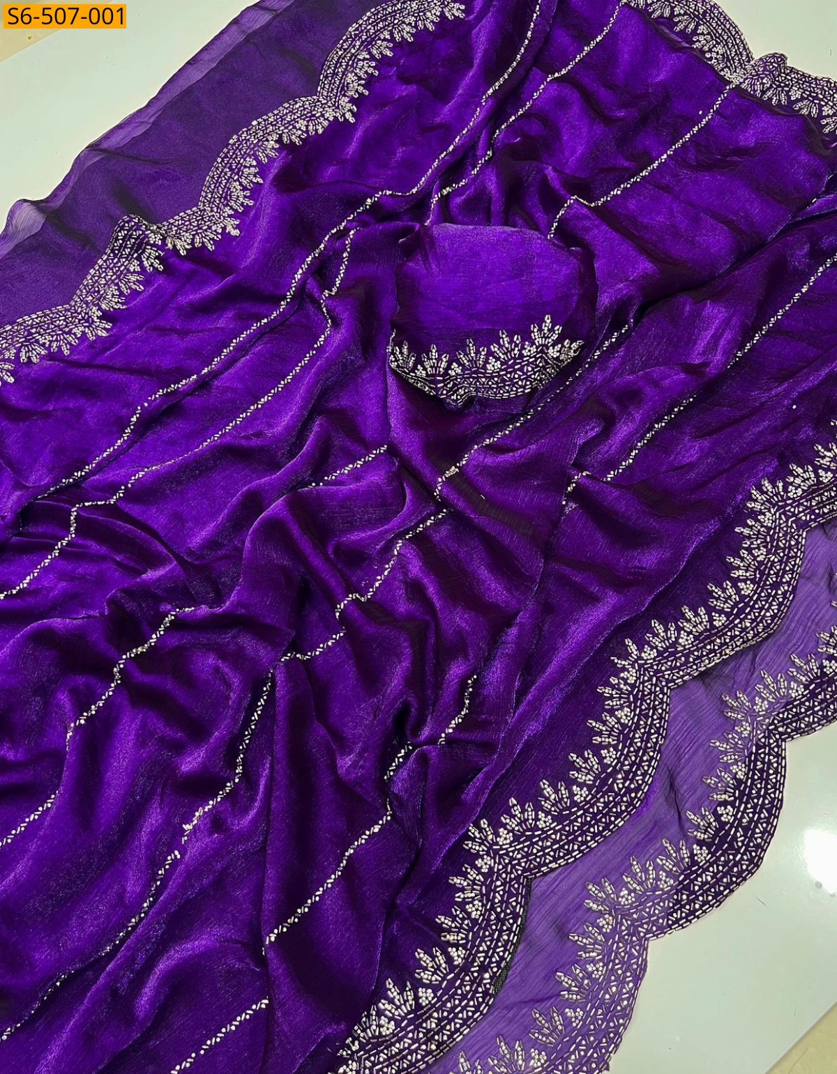 Violet Fendy Chiffon Jarkhan Diamond Work Saree