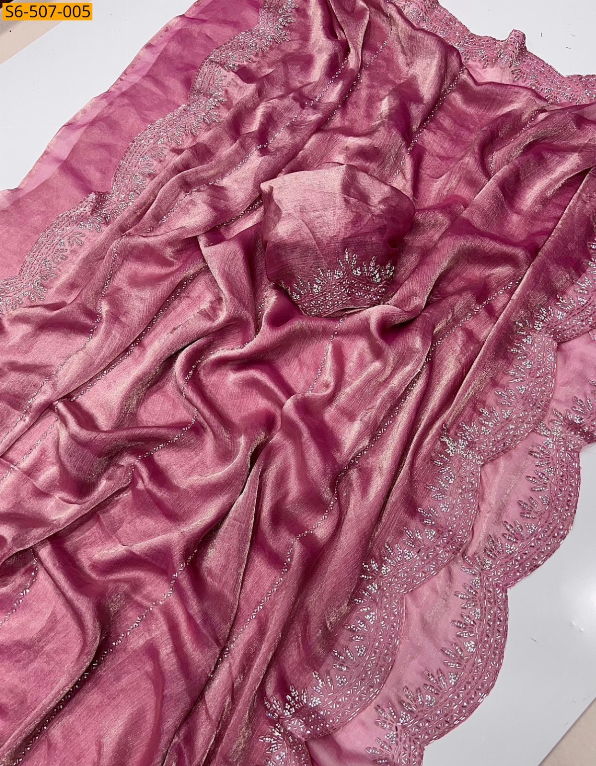 Peach Fendy Chiffon Jarkhan Diamond Work Saree