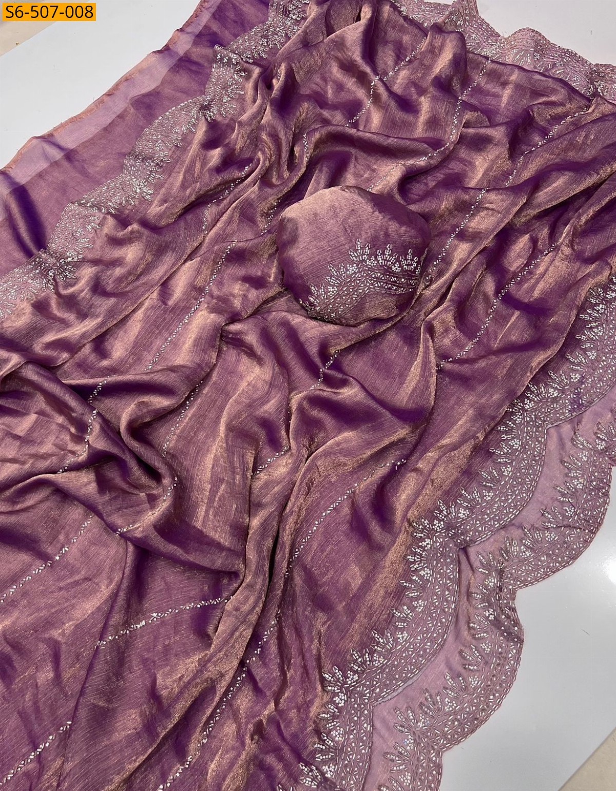 Lavender Fendy Chiffon Jarkhan Diamond Work Saree