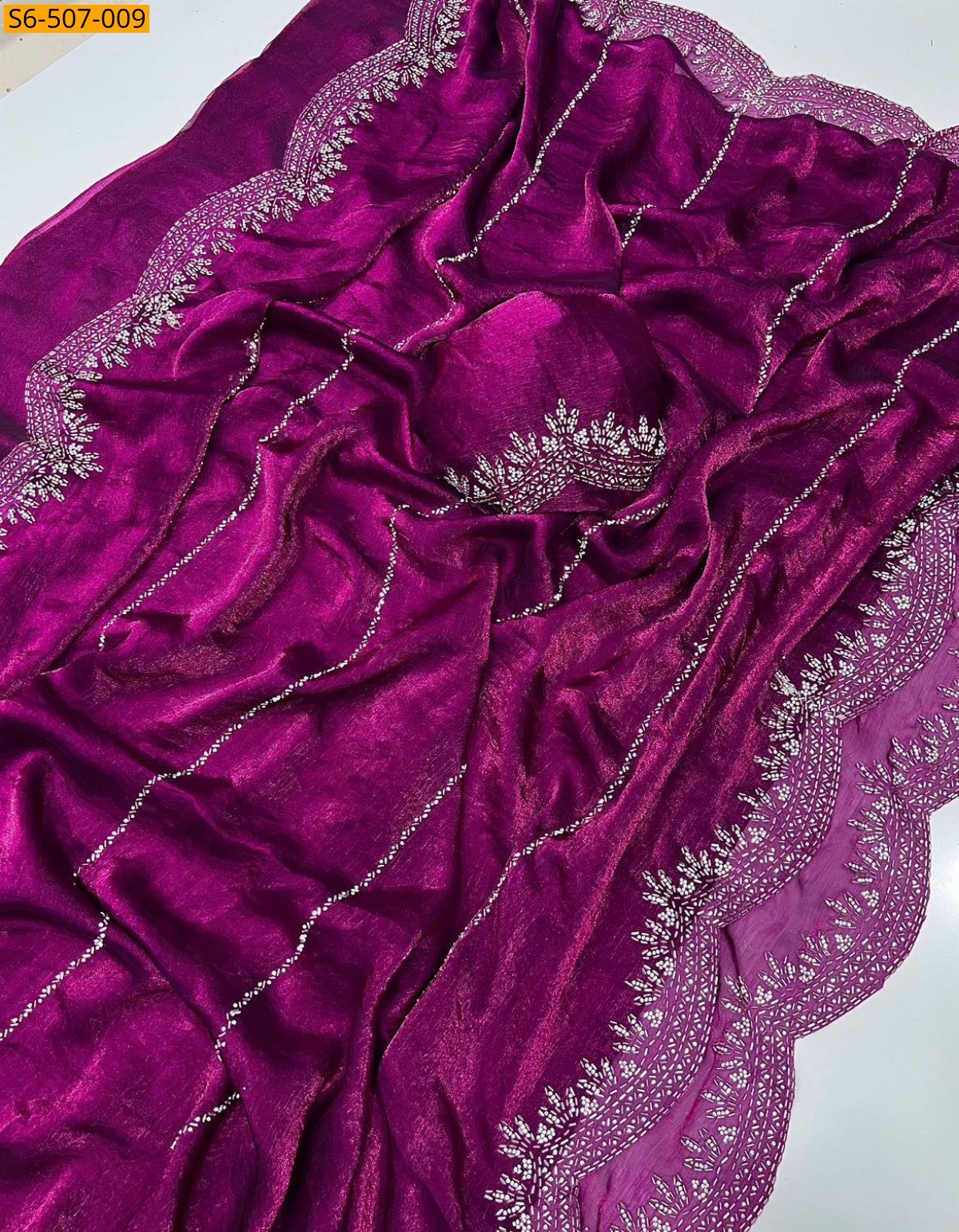 Purple Fendy Chiffon Jarkhan Diamond Work Saree
