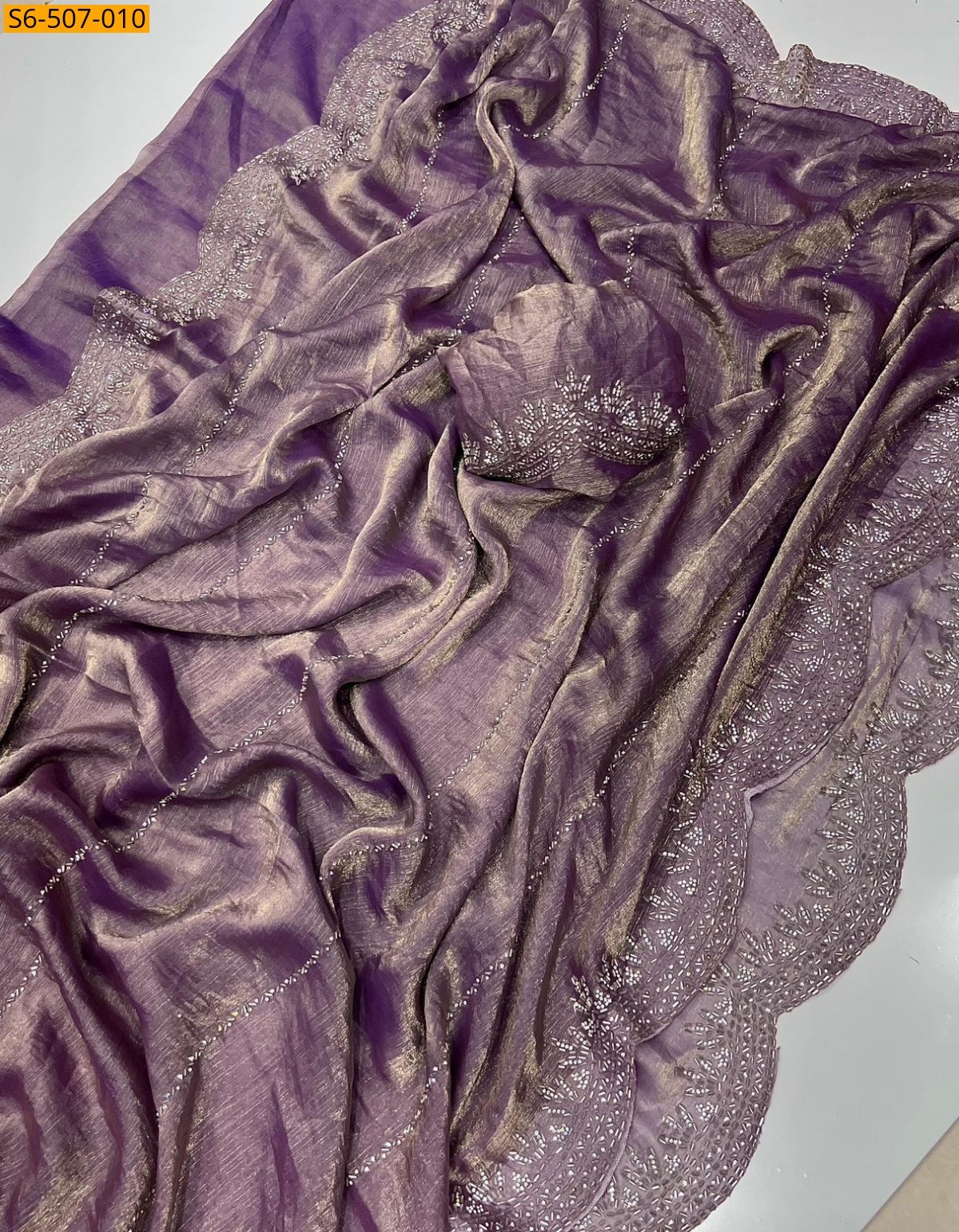 Lavender Fendy Chiffon Jarkhan Diamond Work Saree