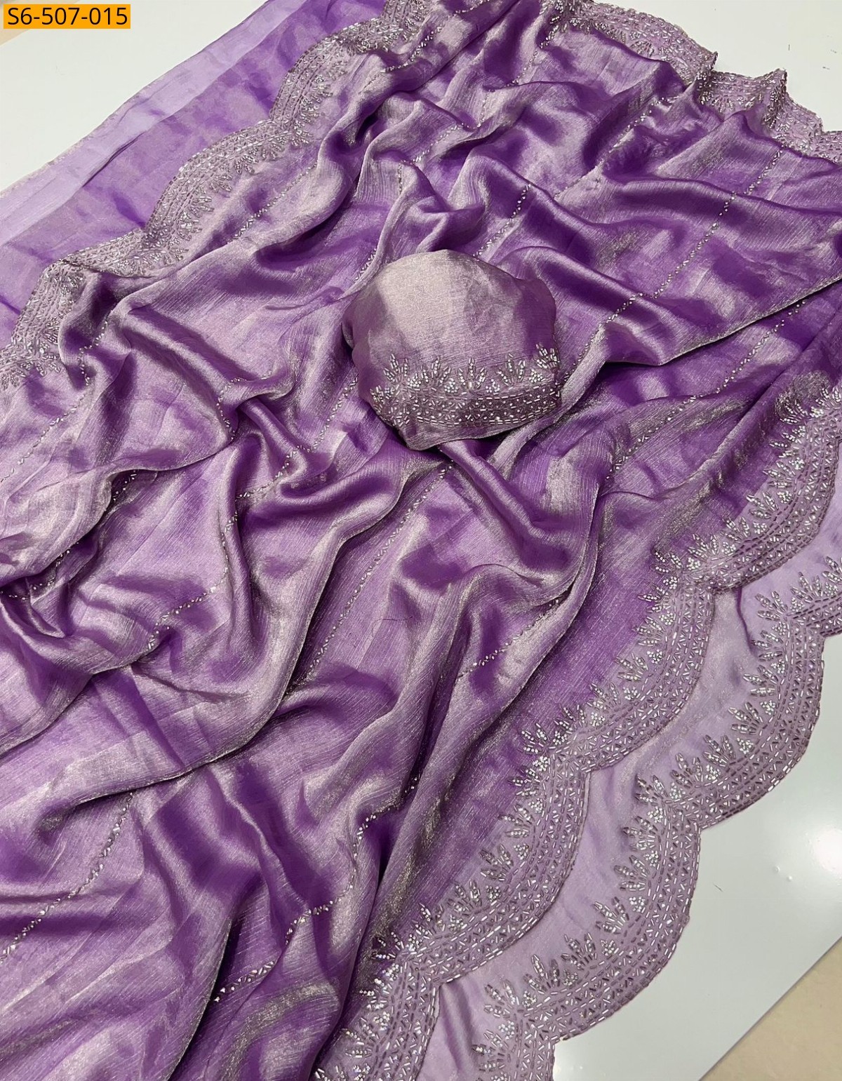 Lavender Fendy Chiffon Jarkhan Diamond Work Saree