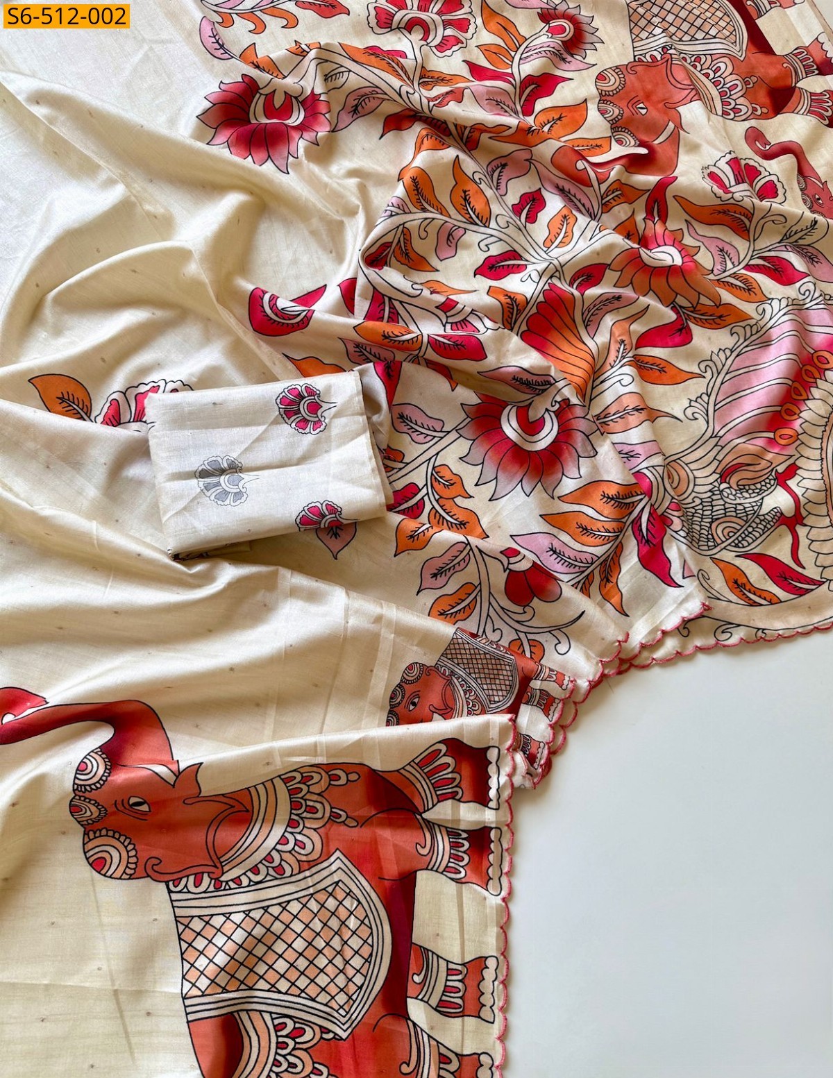 Half white Fancy Tusser Silk Saree