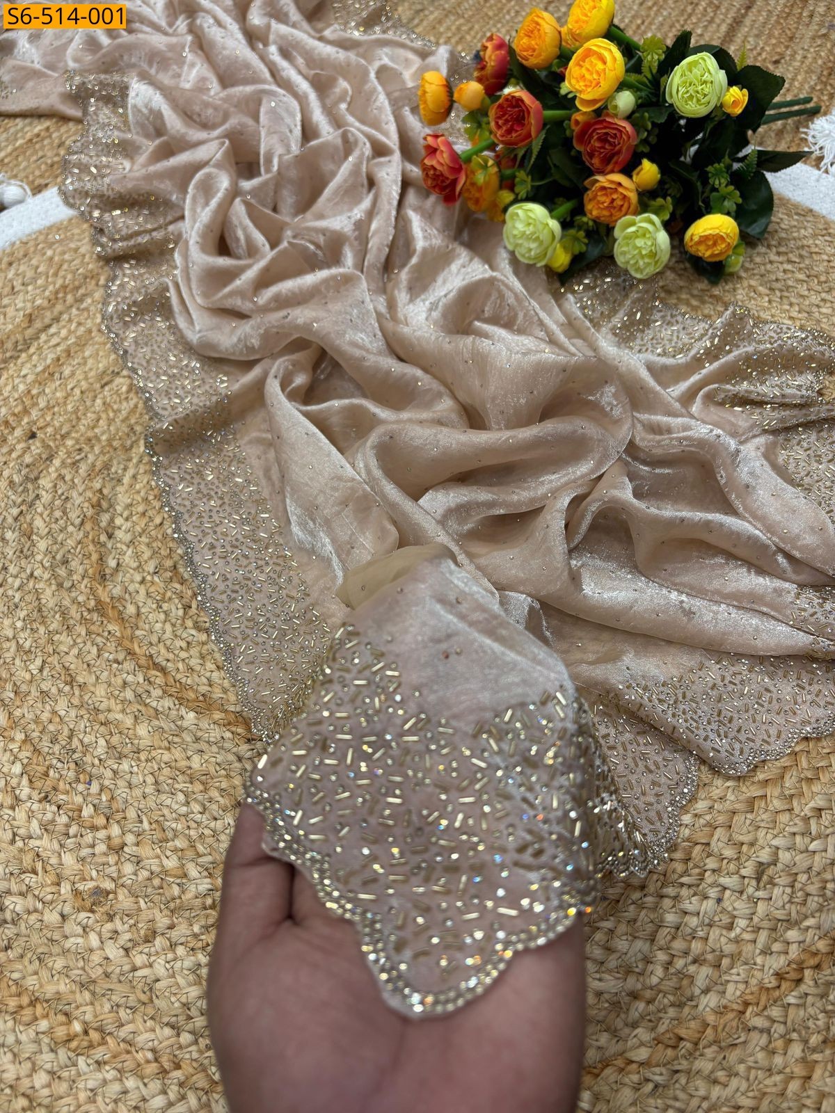 Sandal Fancy Space Sattin Soft Silk Saree