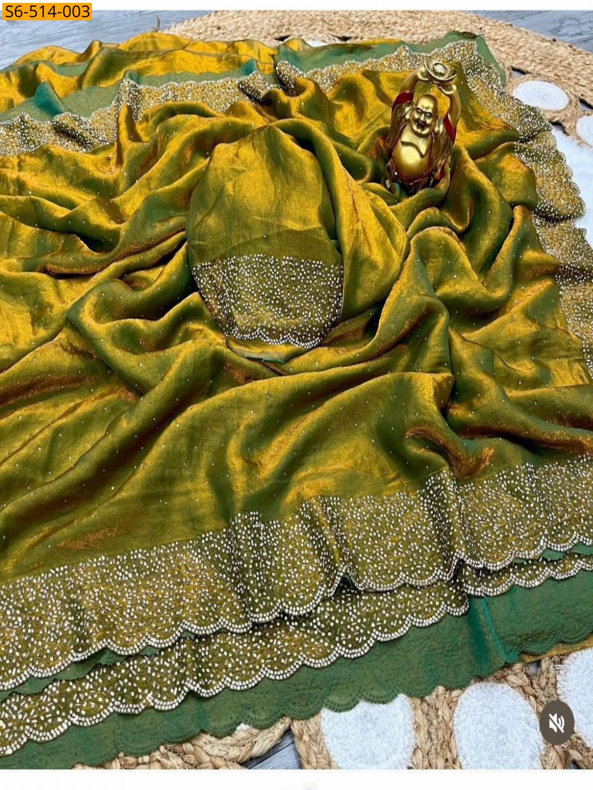 Green Fancy Space Sattin Soft Silk Saree