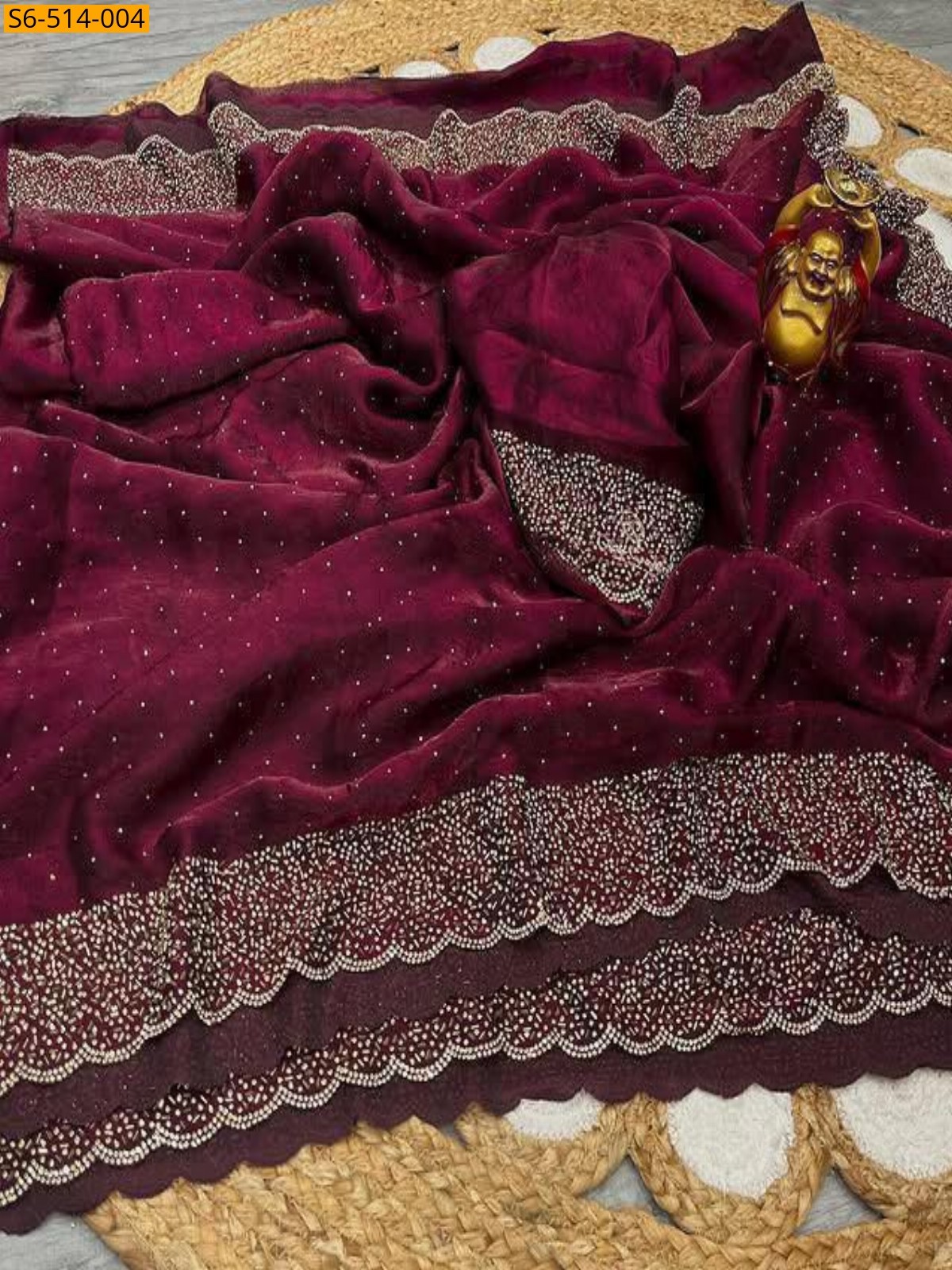 Wine Fancy Space Sattin Soft Silk Saree