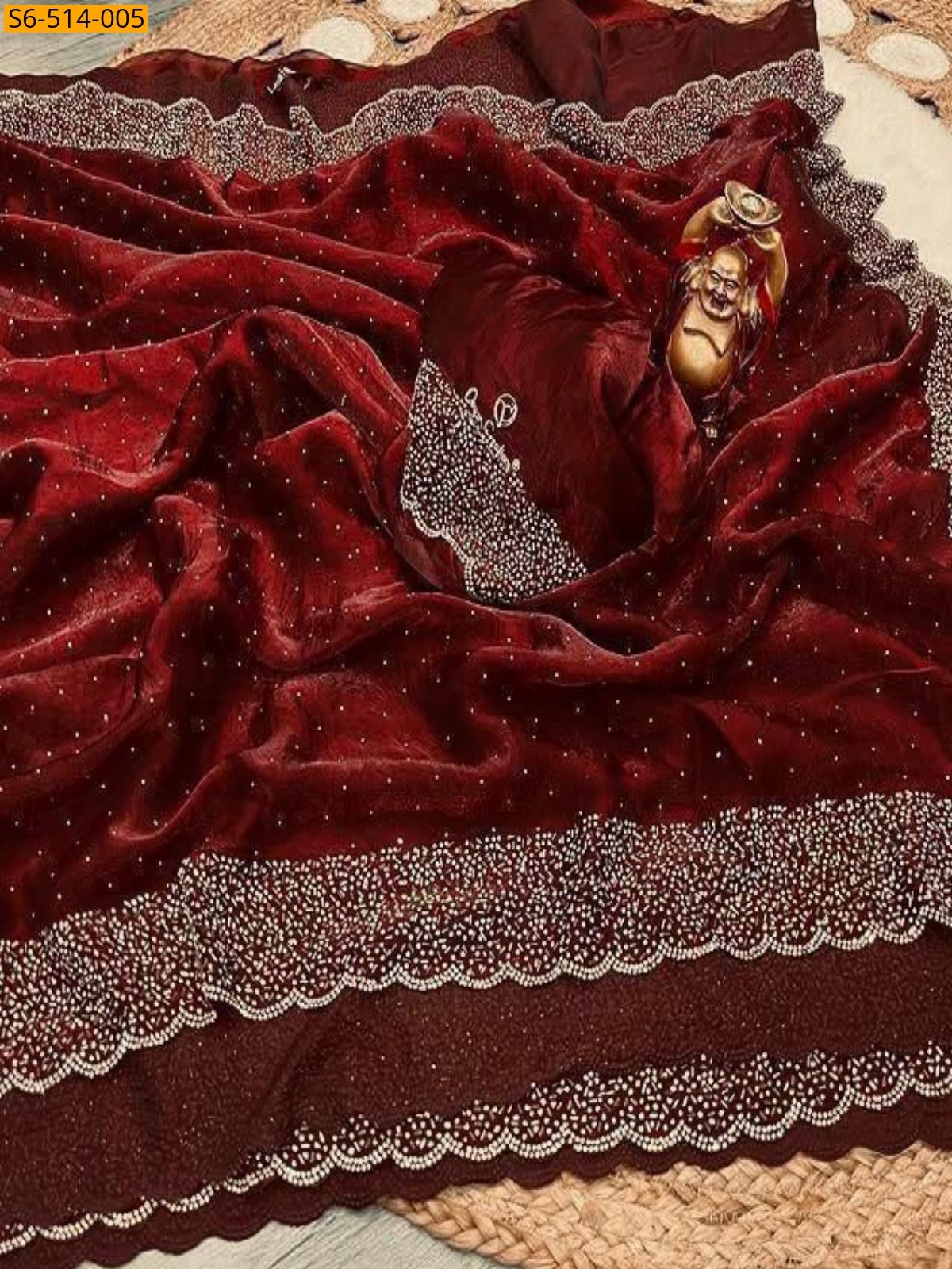 Maroon Fancy Space Sattin Soft Silk Saree