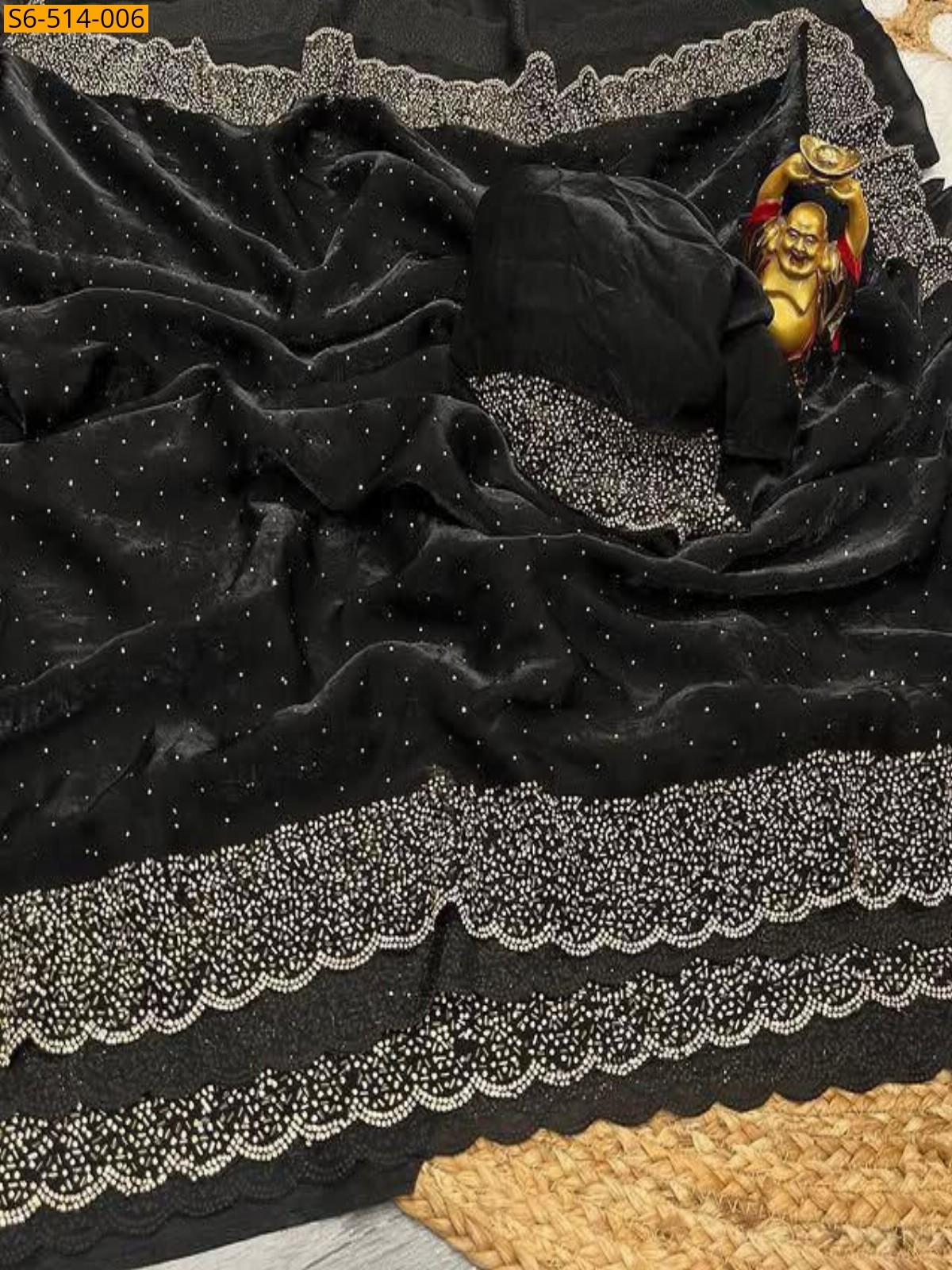 Black Fancy Space Sattin Soft Silk Saree