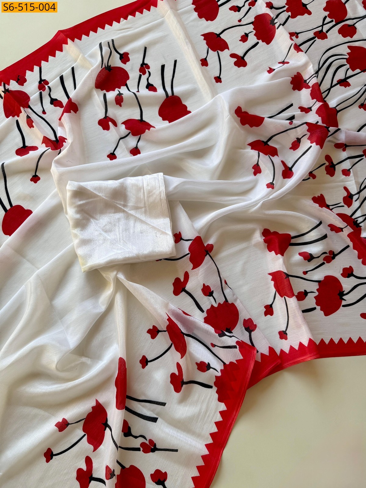 White Fancy Chinnon Saree