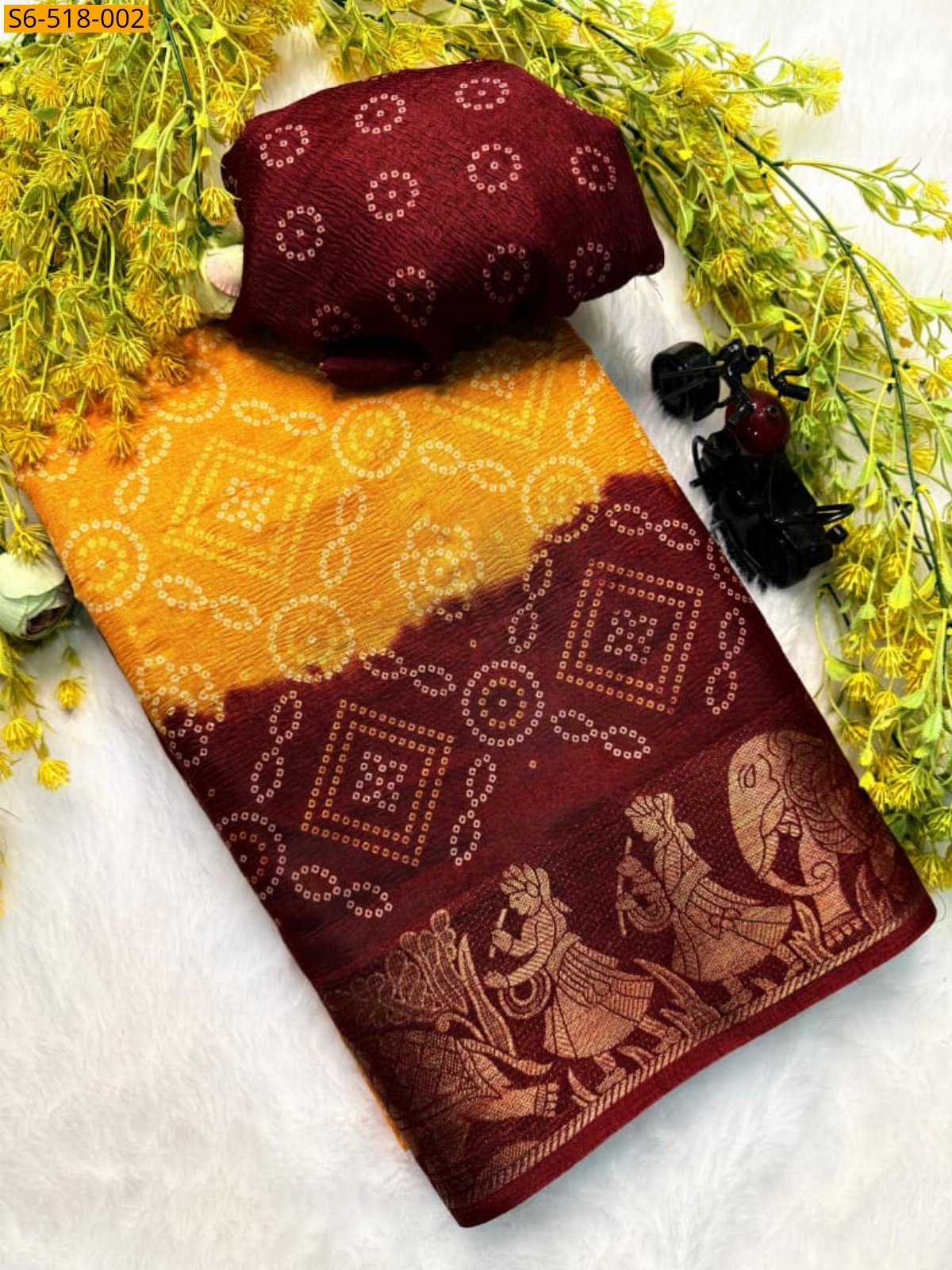 Yellow Fancy Dola silk Saree