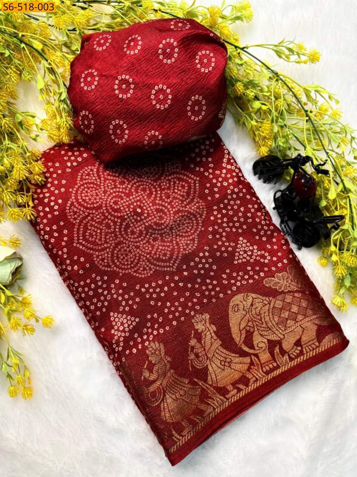 Red Fancy Dola silk Saree