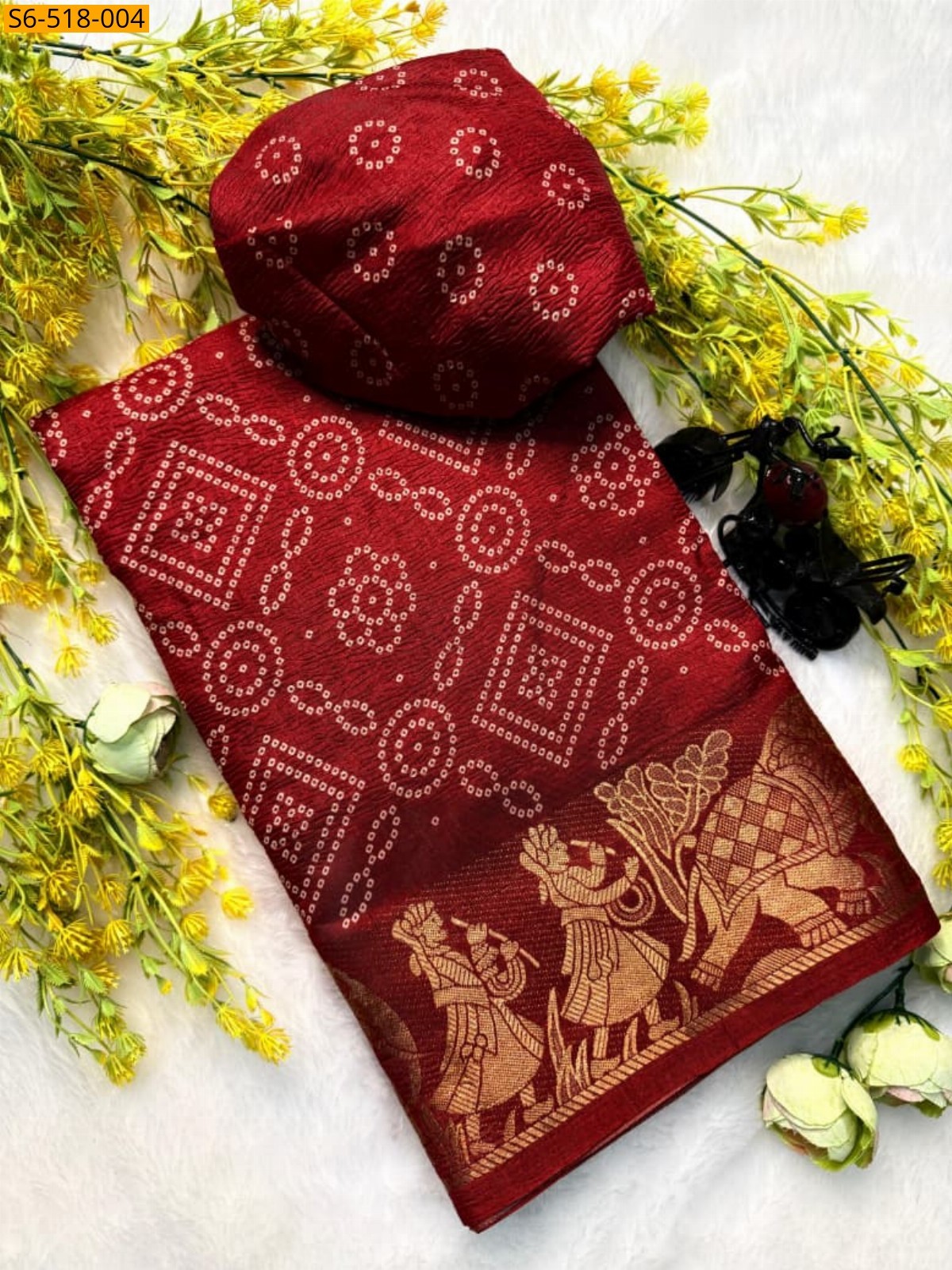Red Fancy Dola silk Saree