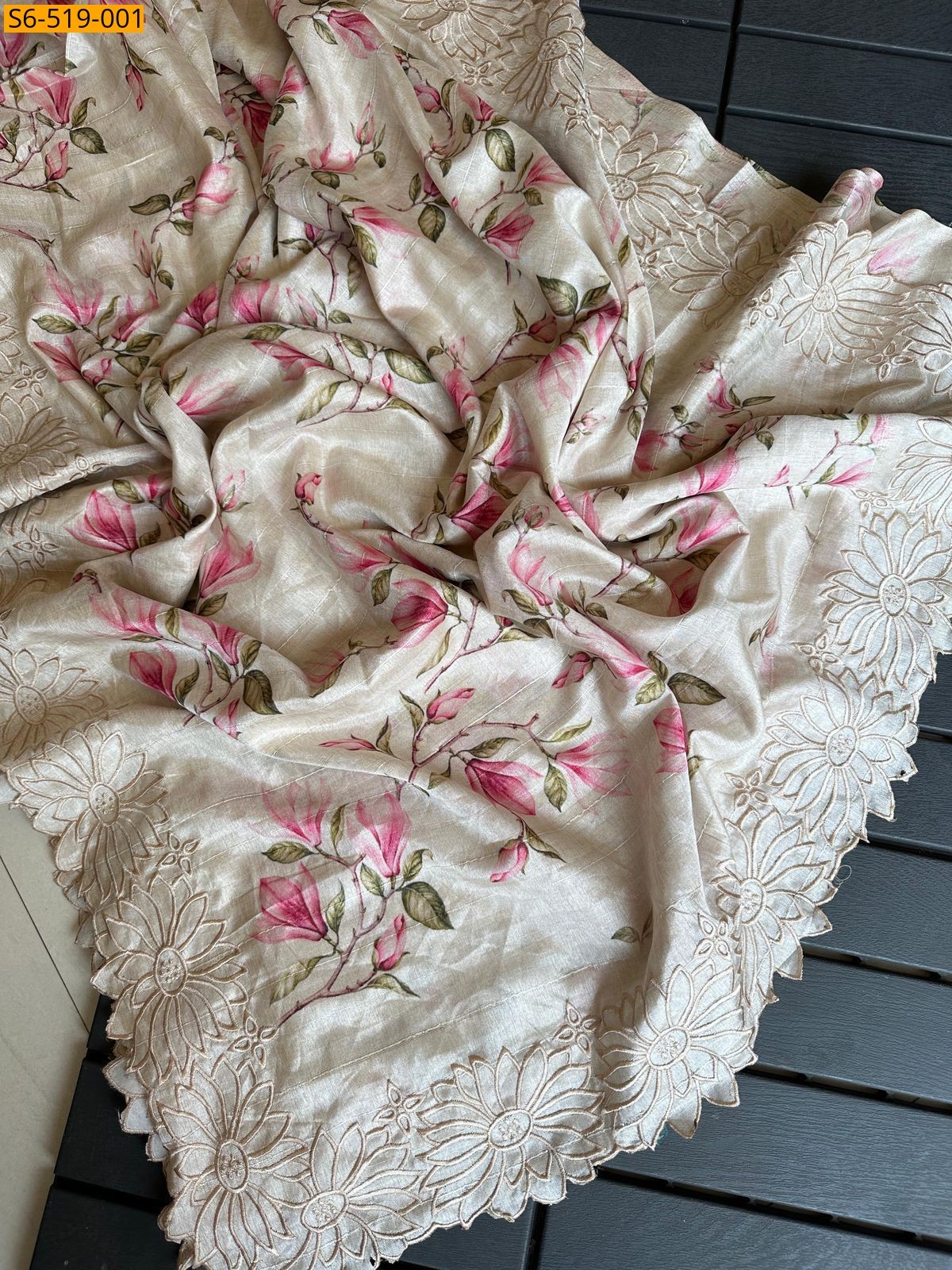 Half white Fancy Tussar silk Saree