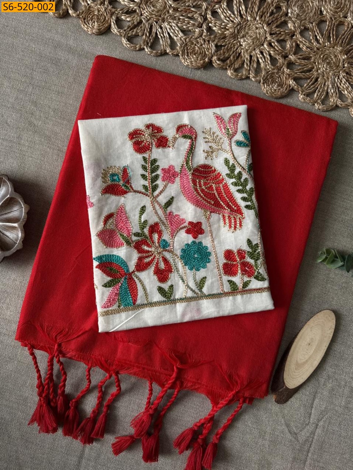 Red Khadi Cotton Saree