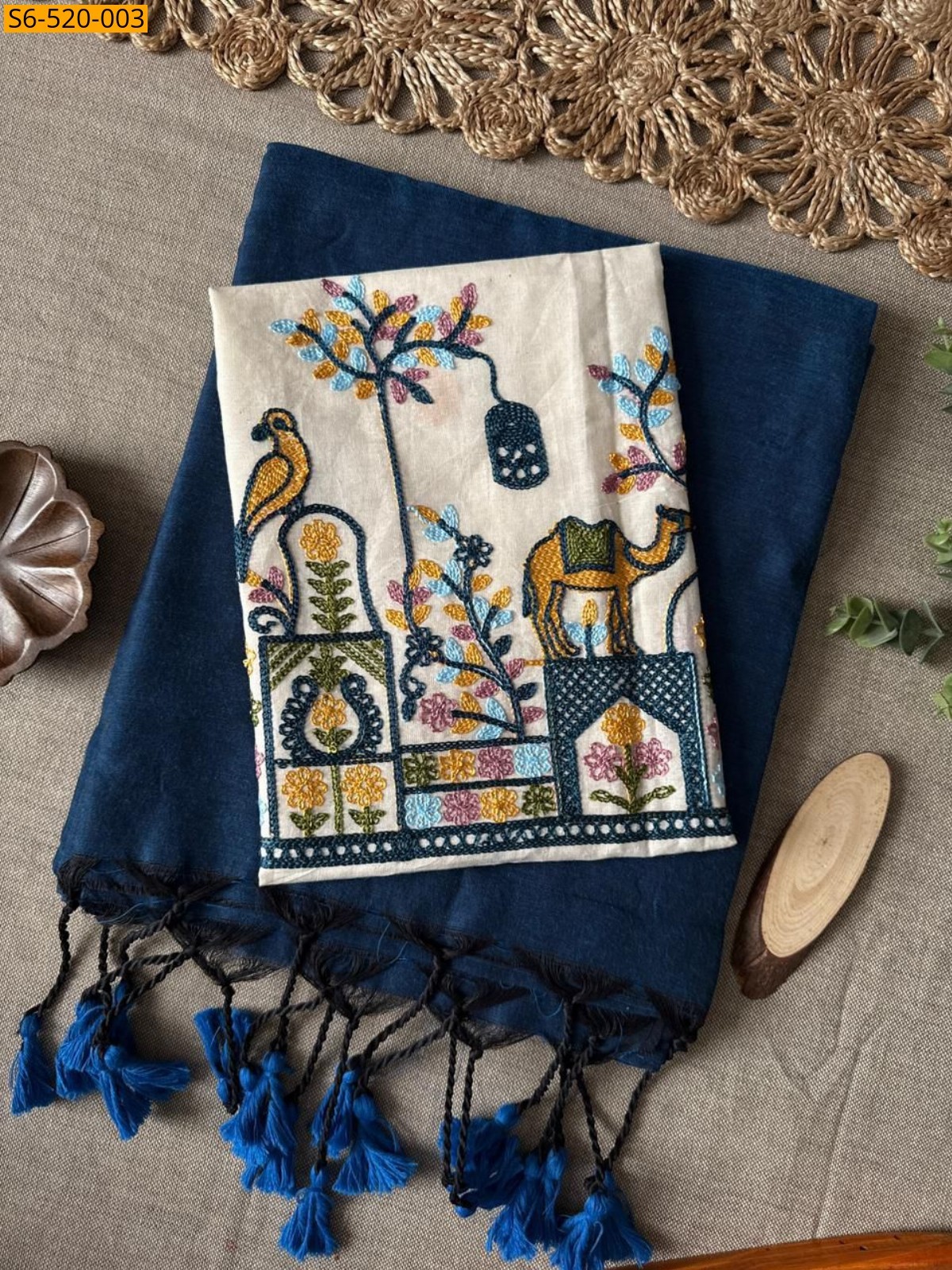 Blue Khadi Cotton Saree