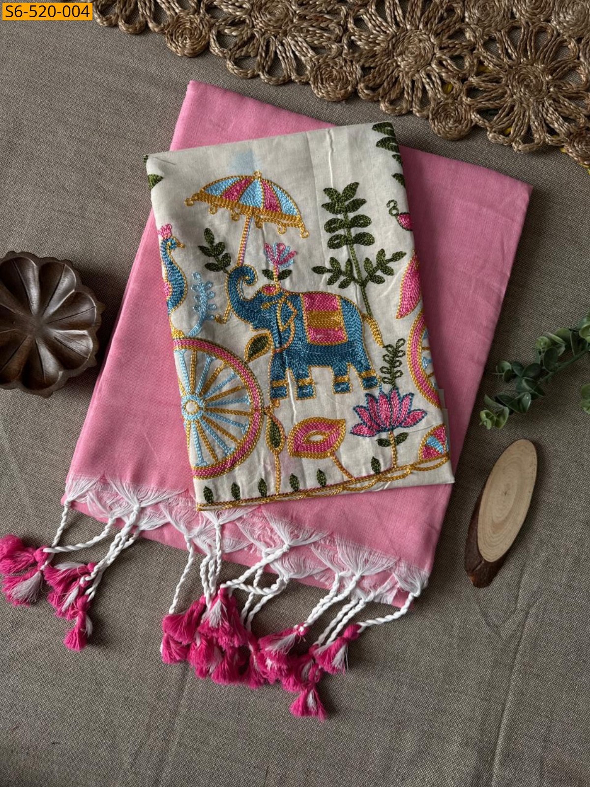 Pink Khadi Cotton Saree