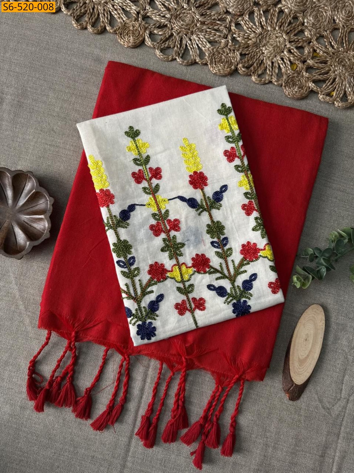 Red Khadi Cotton Saree