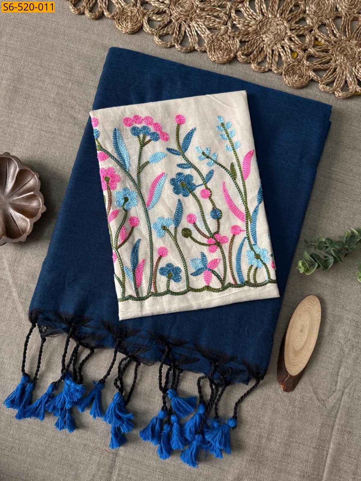 Navy blue Khadi Cotton Saree