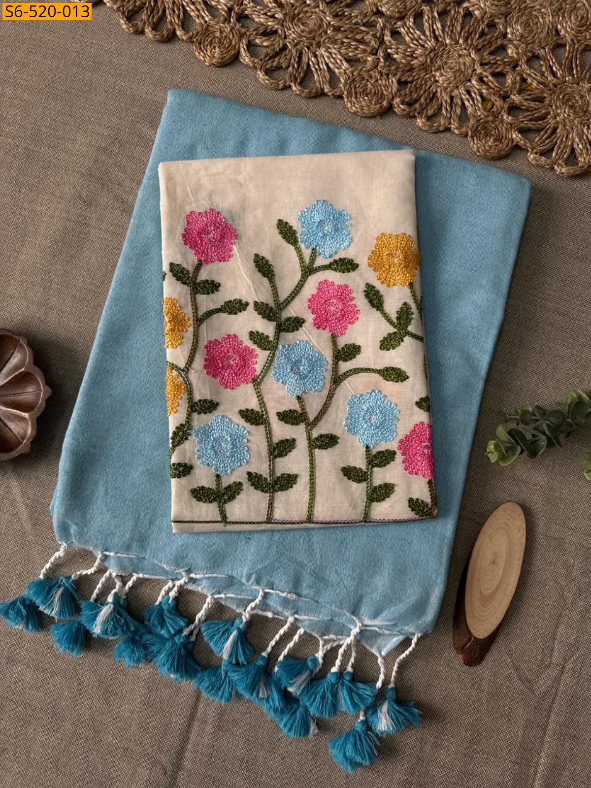 Sky blue Khadi Cotton Saree