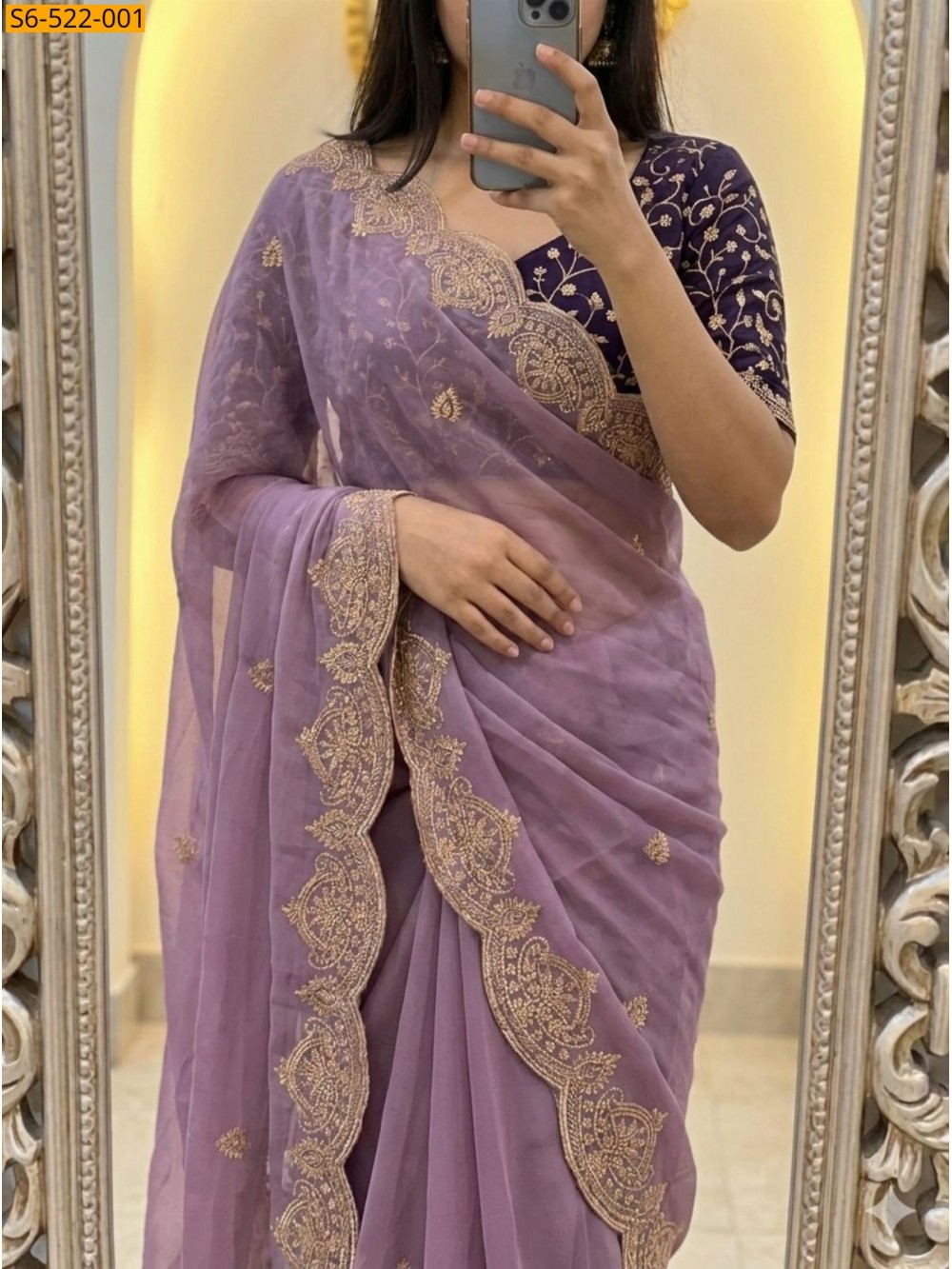 Lavender Star Georgette Multi Embroidery Saree Lavender Star Georgette Multi Embroidery Saree
