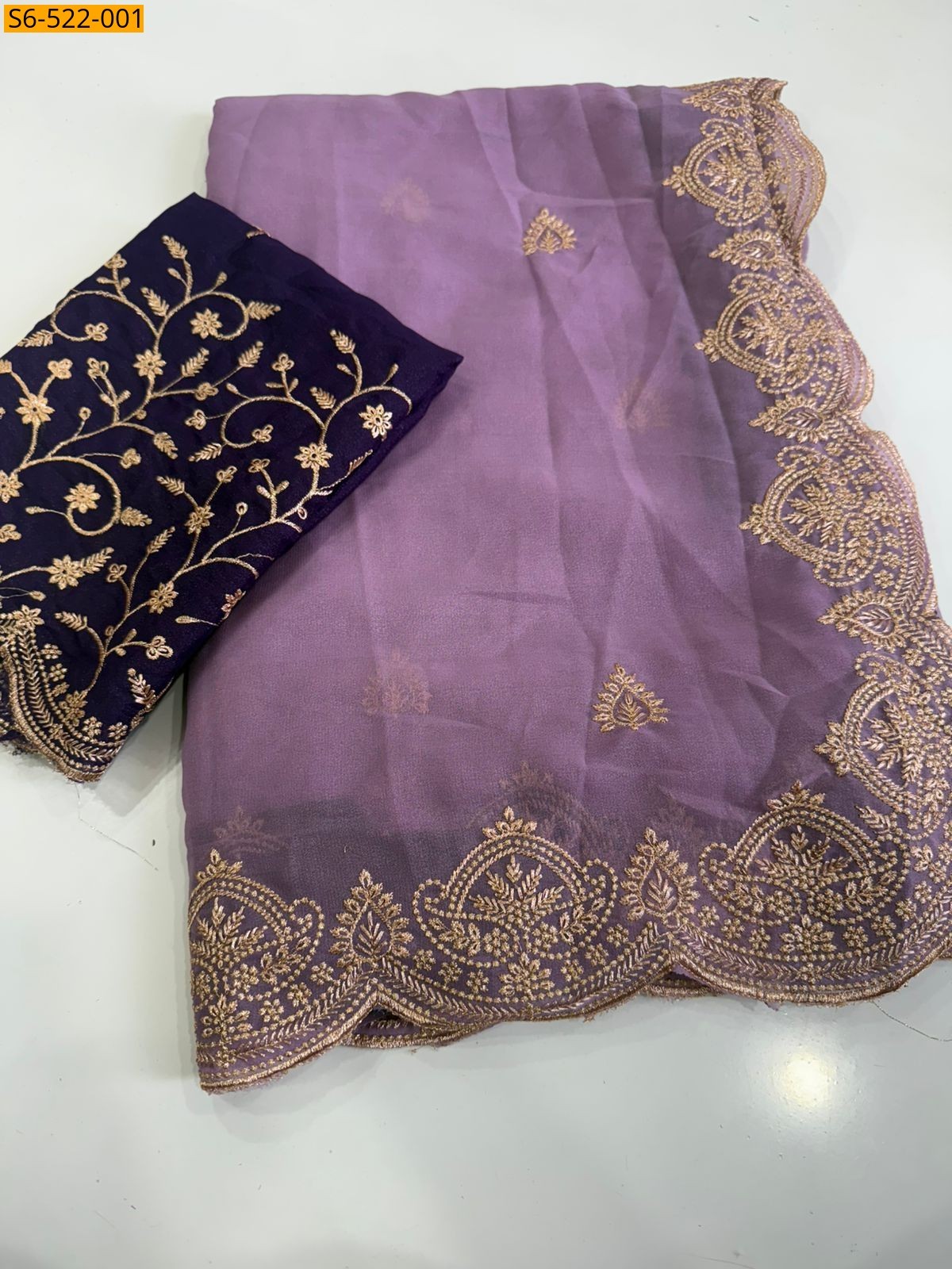 Lavender Star Georgette Multi Embroidery Saree