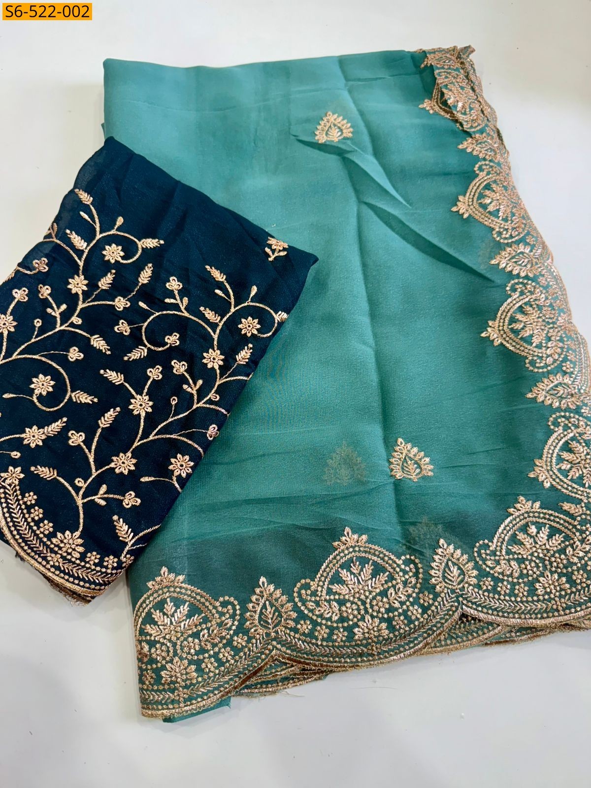 Blue Star Georgette Multi Embroidery Saree