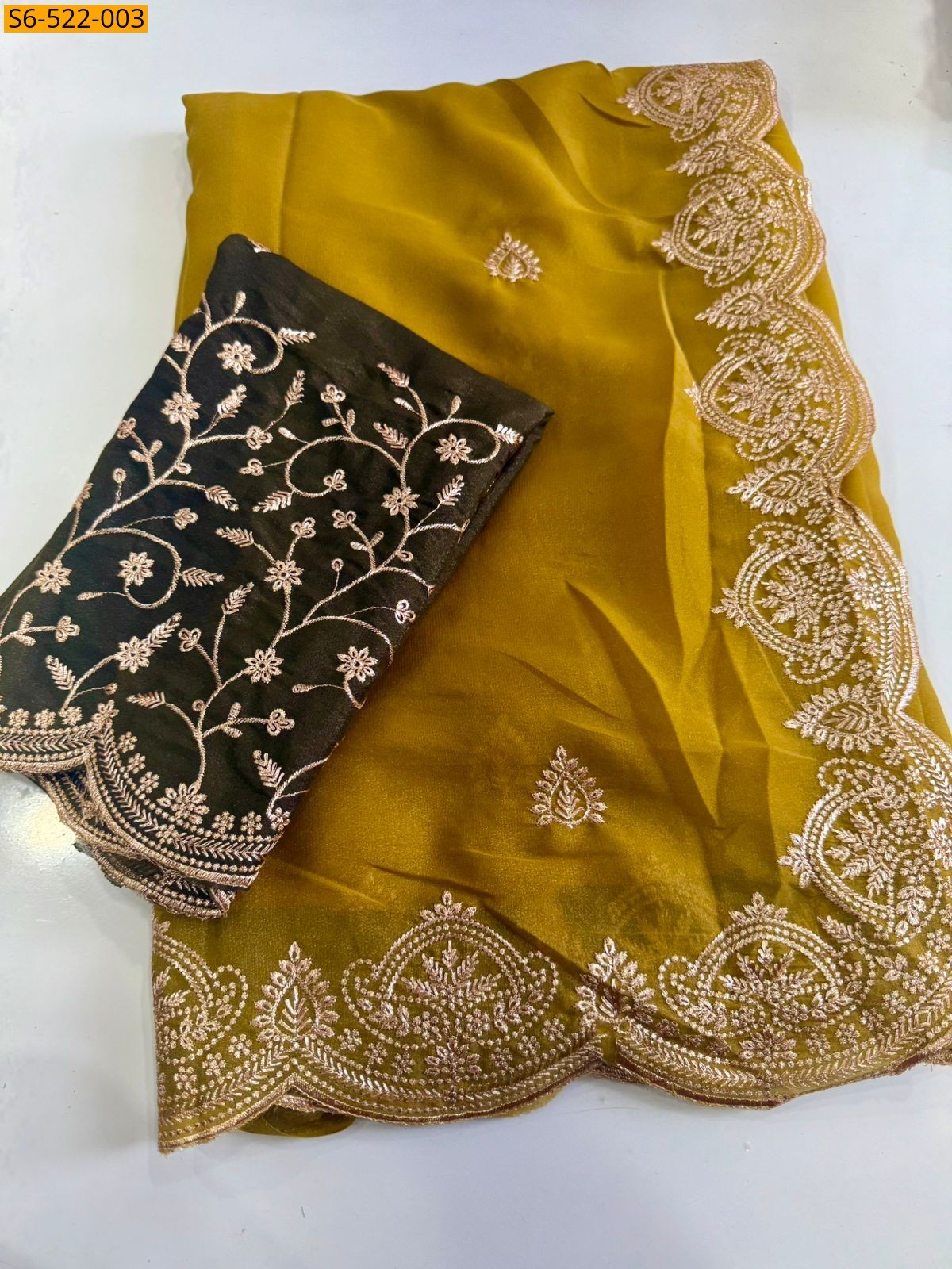 Yellow Star Georgette Multi Embroidery Saree