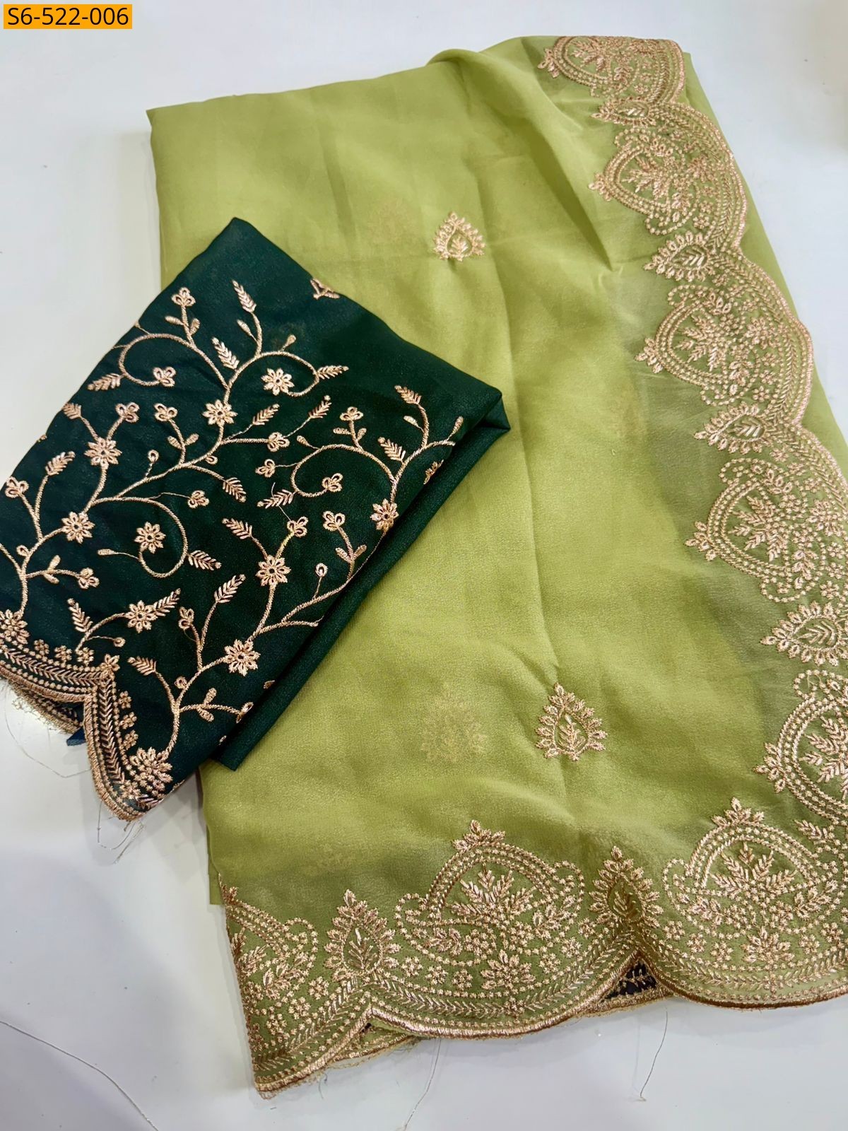 Green Star Georgette Multi Embroidery Saree