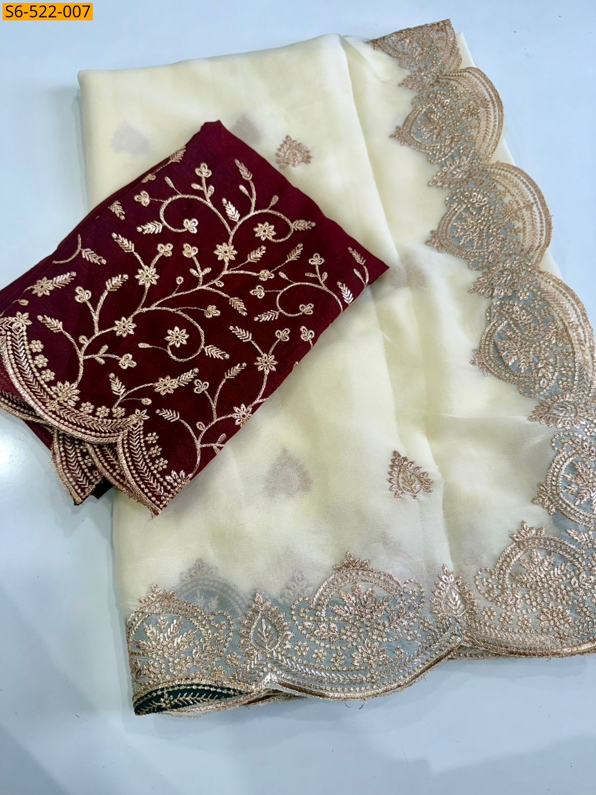 Half white Star Georgette Multi Embroidery Saree