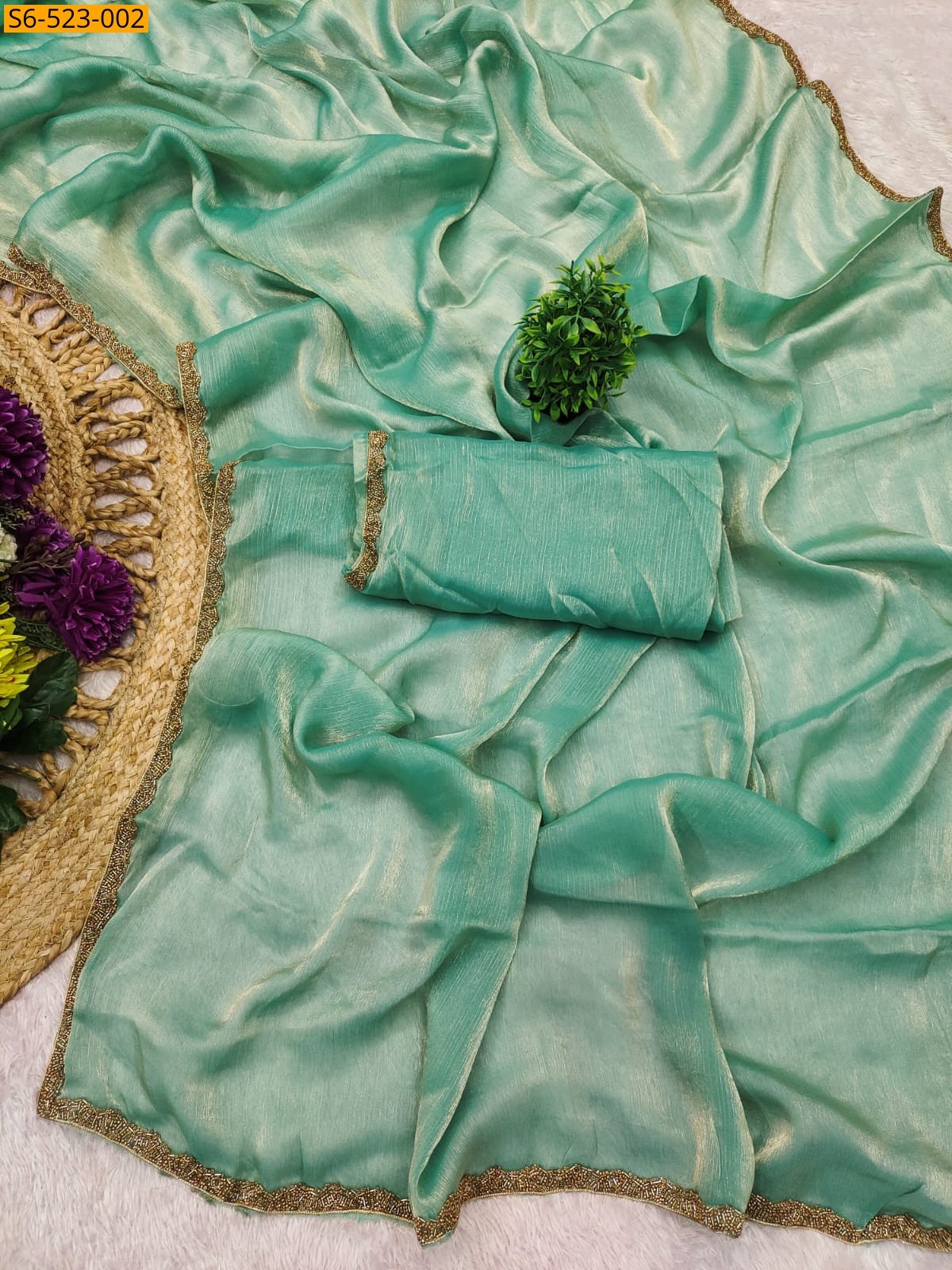 Green Fendy Crush Sarees